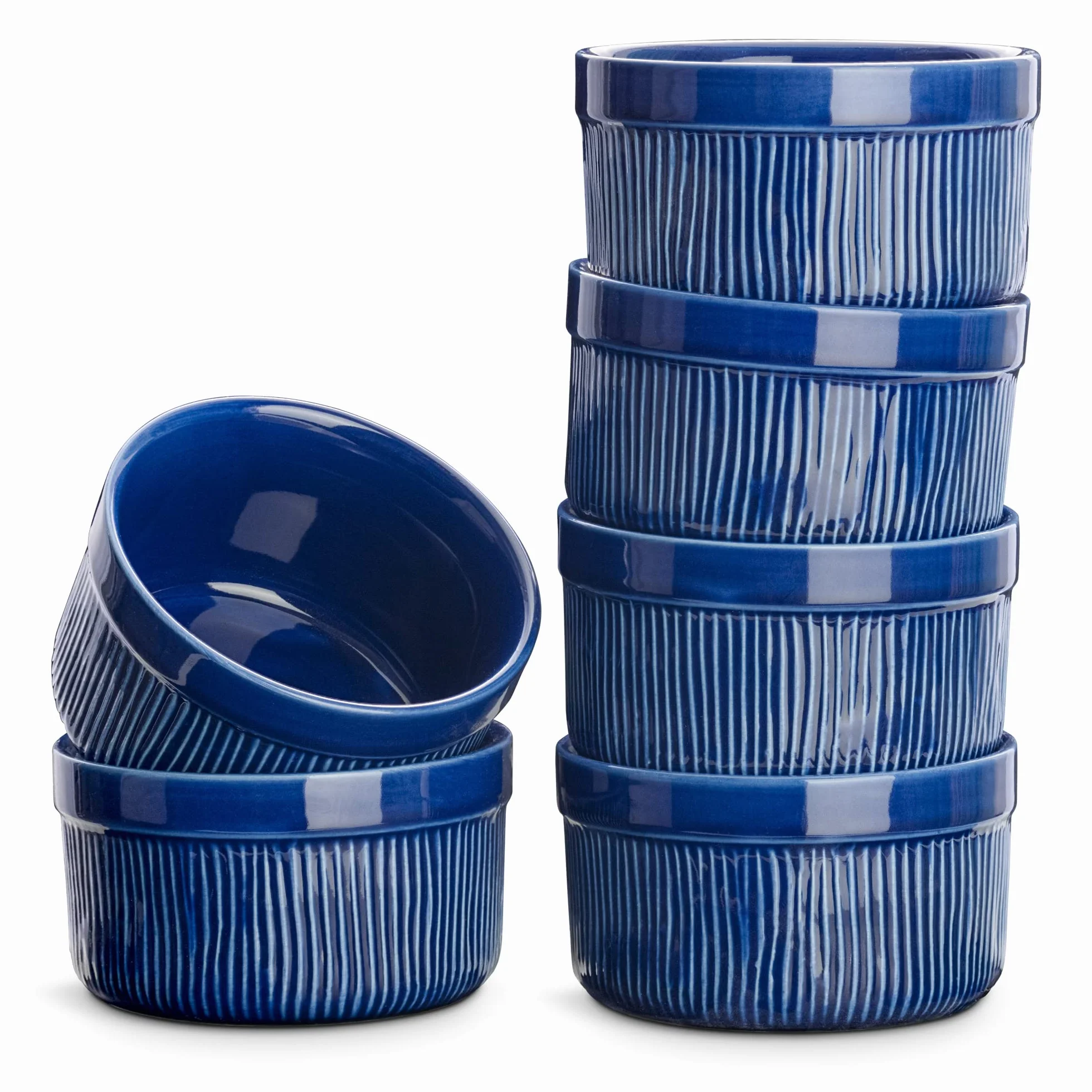 Navaris 6 x foremki do zapiekanek z kamionki do sufletu, kremowe, brulee, ragout fin, zestaw miseczek do sufletu, ciemnoniebieskie