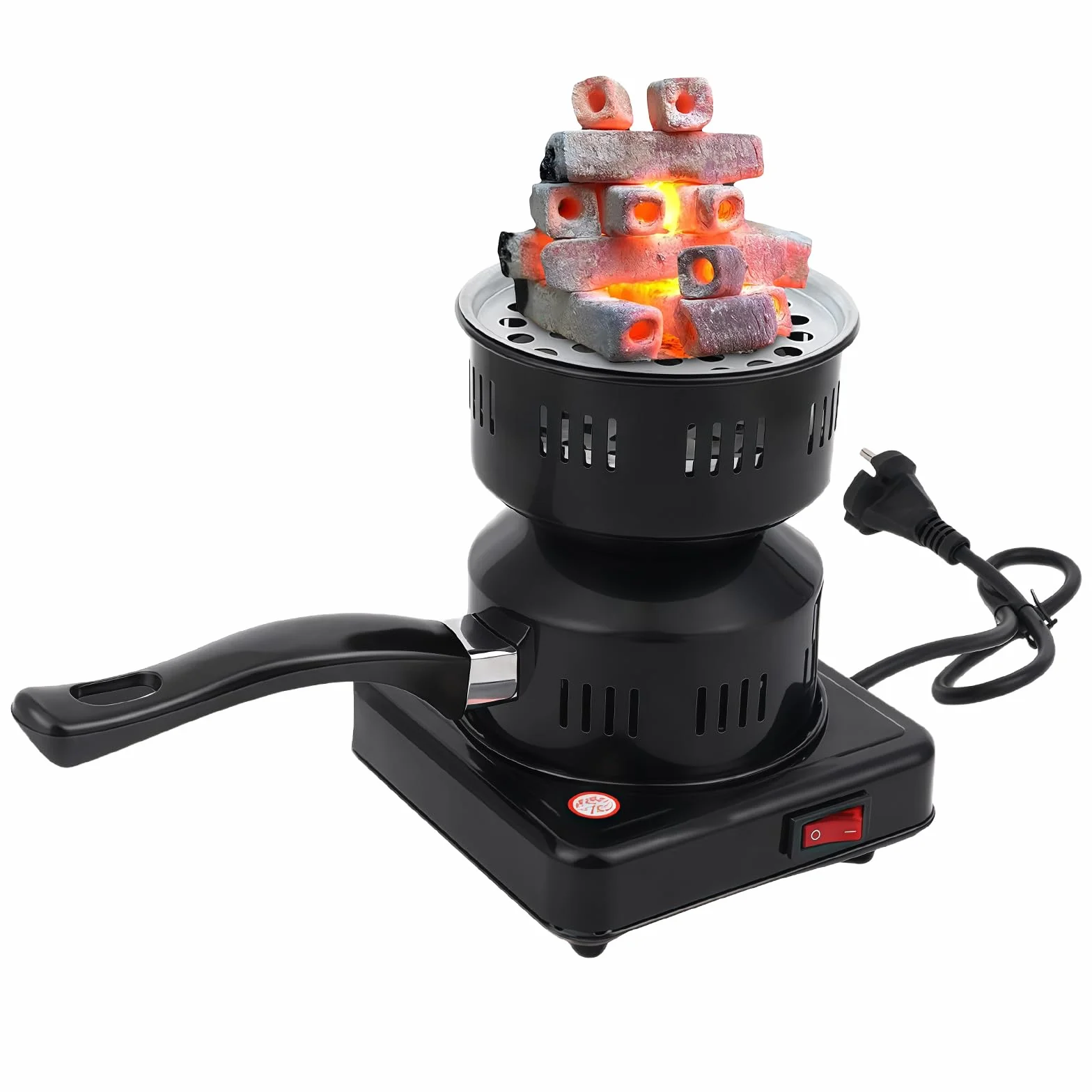 GOMETY Podpałka do węgla drzewnego, elektryczna podpałka do grilla na węgiel drzewny, 450 W-600 W, piecyk węglowy, akcesoria do grilla z uchwytem i kratką węglową do użytku na zewnątrz