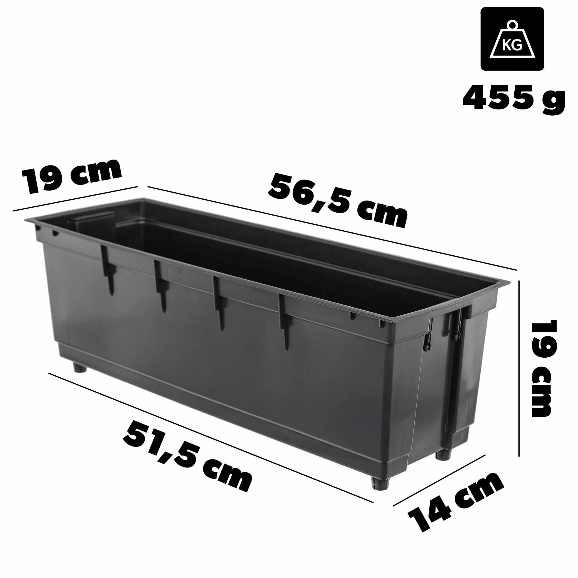 KADAX Wkładka 56 cm, do skrzynki na kwiaty, czarna wkładka na rośliny z tworzywa sztucznego, wkładka z tworzywa sztucznego, do skrzynki balkonowej i skrzynki na rośliny, wkład do doniczki wewnętrznej