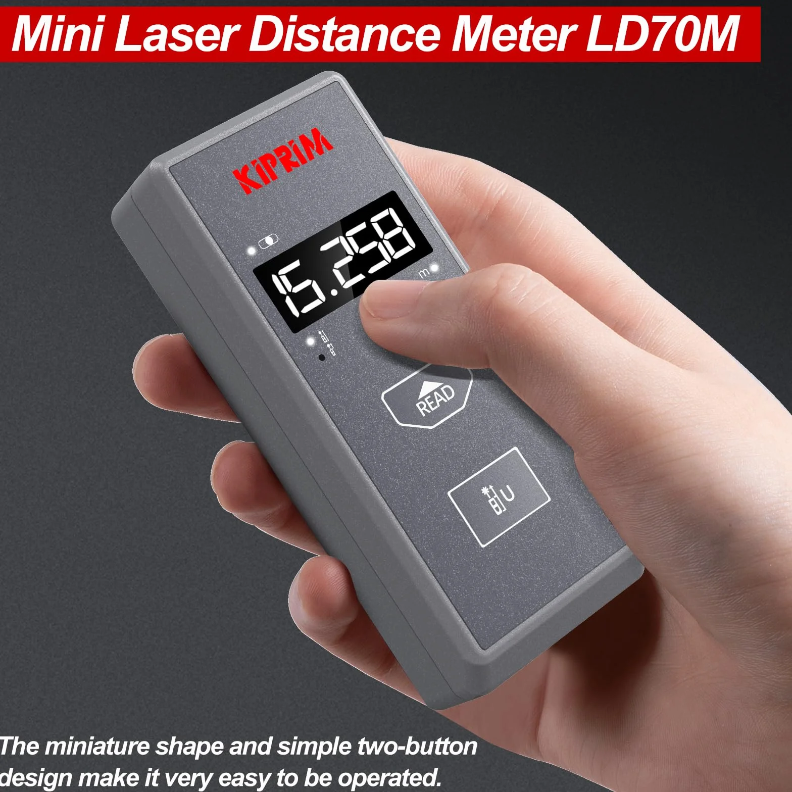 Kiprim Kompaktowy laserowy miernik odległości 70 m LD70M mini laserowe narzędzie pomiarowe taśma laserowa 69,8 m, przełączana jednostka M/FT