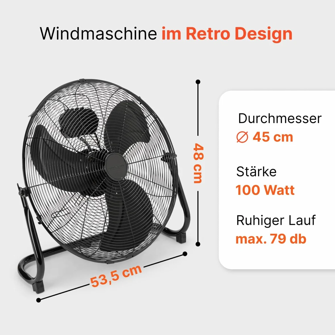 Dmuchawa Proficare Designer 45 cm PC-VL3066WM Czarna 100 W 3 poziomy prędkości metalowy grill stabilna podstawa regulowany kąt