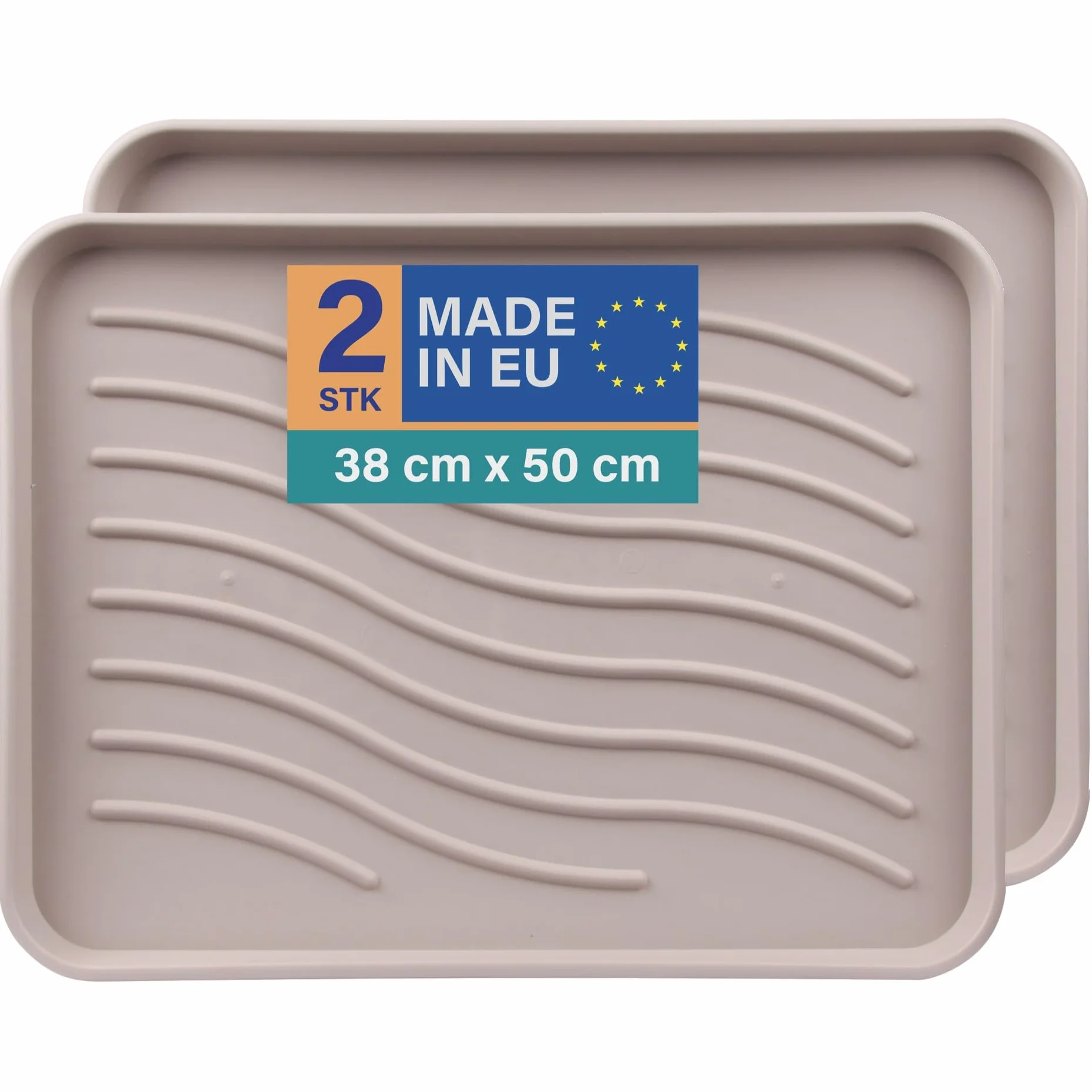 Bestlivings Tacka ociekowa na buty (2 sztuki w opakowaniu – beżowa) mata na buty z wysoką krawędzią (50 x 38 x 2,5 cm) – podkładka ociekowa, mata na buty do domu i ogrodu – wodoszczelna