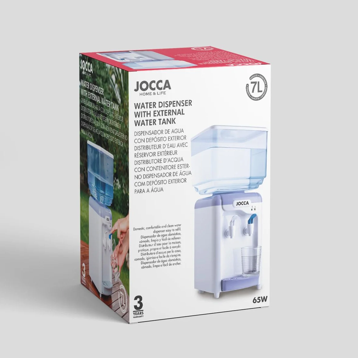 JOCCA Dozownik wody 7-litrowy zbiornik kraniki zimna ciepła woda BPA 24,5x23x34 cm