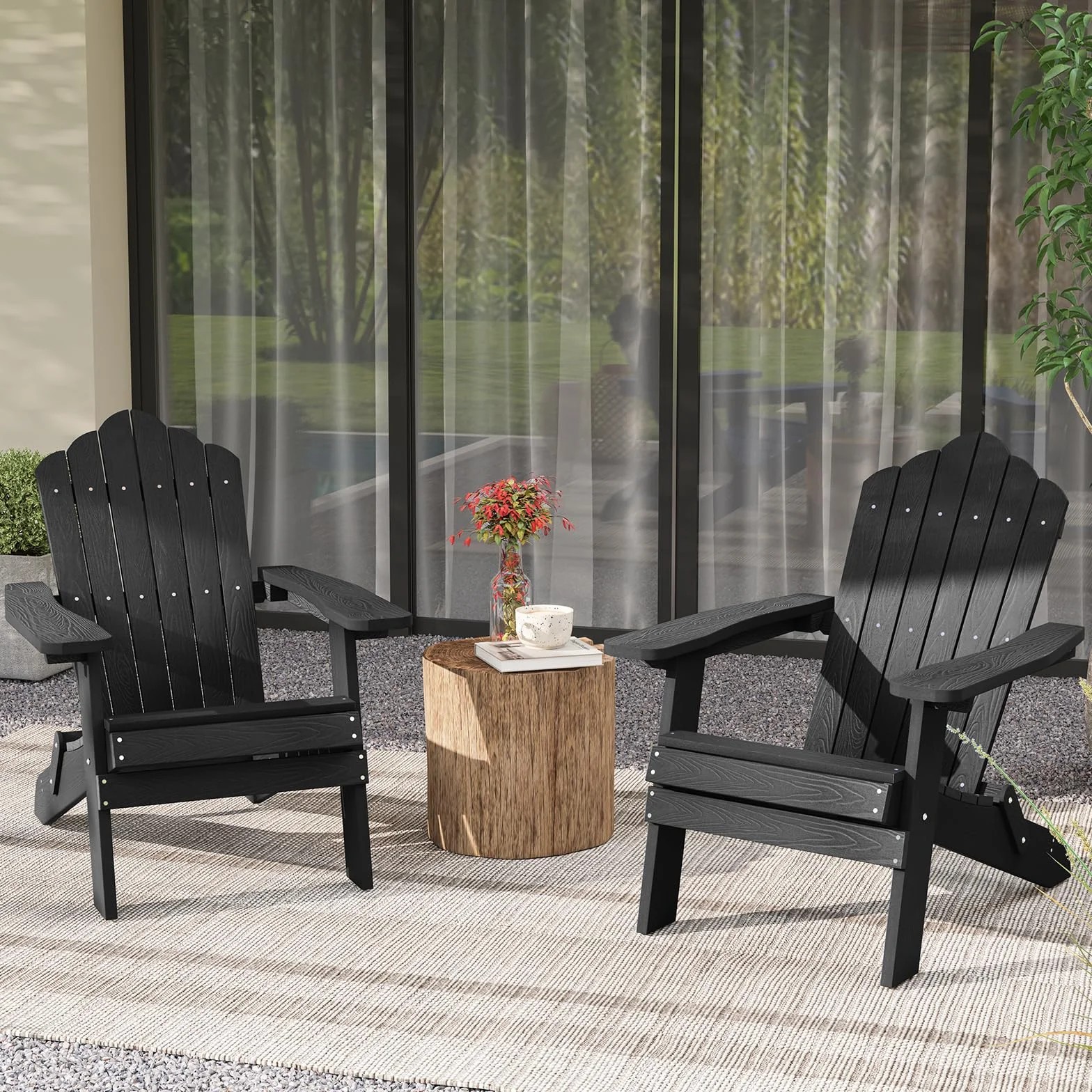 COSTWAY Adirondack krzesło składane, odporne na warunki atmosferyczne Adirondack Chair z tworzywa sztucznego, krzesło ogrodowe z wysokim oparciem i szerokimi podłokietnikami, do ogrodu, na taras,