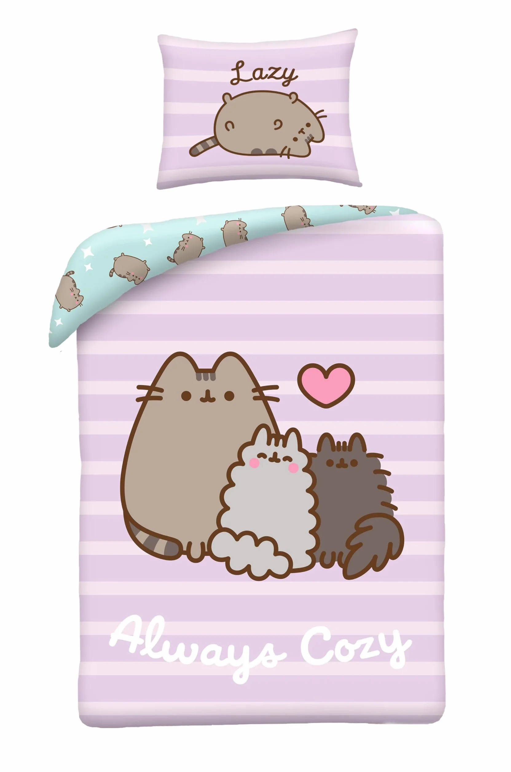 Pusheen zestaw pościeli 140x200 cm z poszewką 70x90 cm mikrofibra fioletowy