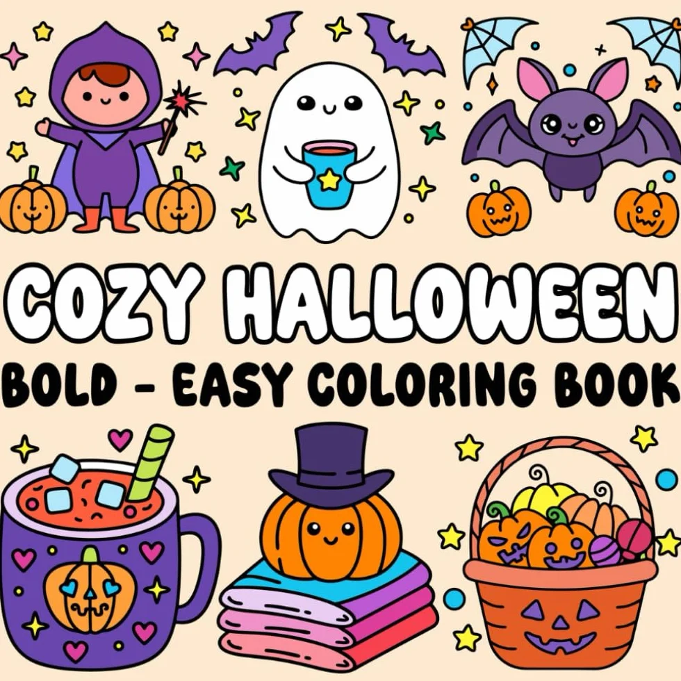 Cozy Halloween Bold and Easy Coloring Book: Simple and Spooky Halloween Coloring Pages for Kids, Teens & Adults, Bold, Easy and Cozy Designs for Relaxation.