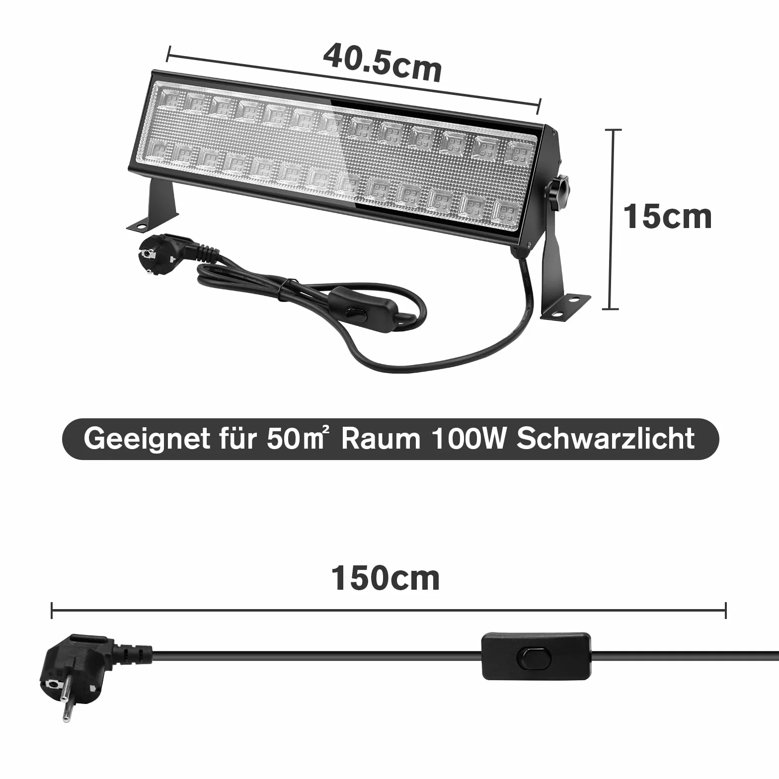 Rurka UV 100 W, 104 diody LED, akcesoria, lampa z przewodem zasilającym 1,5 m, wtyczka i przełącznik, aluminiowe światło do neonowego koloru, koloru ciała, Halloween, sceny, dekoracja imprezowa