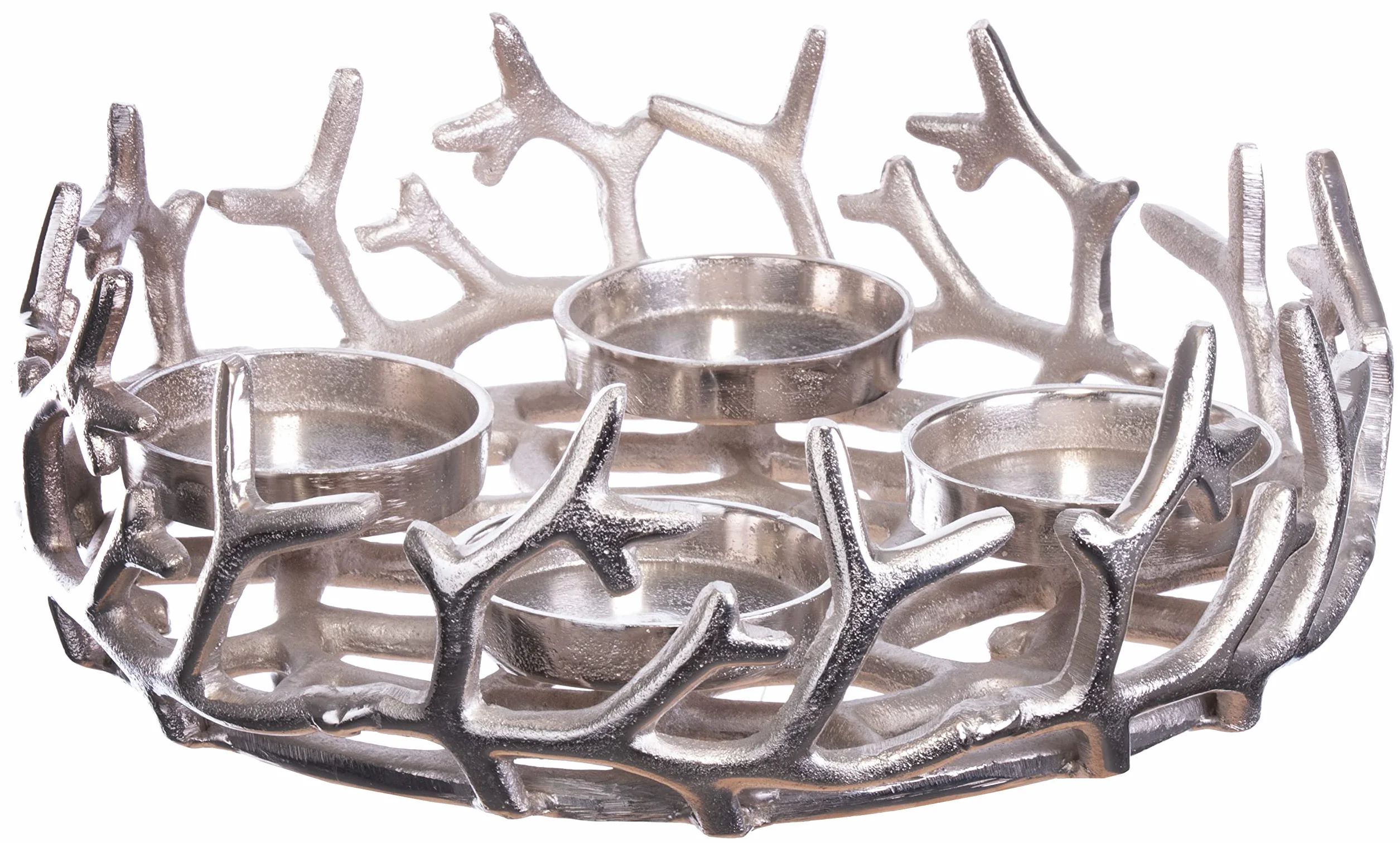 Brandsseller Srebrny wieniec adwentowy Ø 28 cm – stylowy świecznik na 4 świece – nowoczesny wieniec bożonarodzeniowy z aluminium ze stylizowanymi gałęziami, elegancka dekoracja stołu