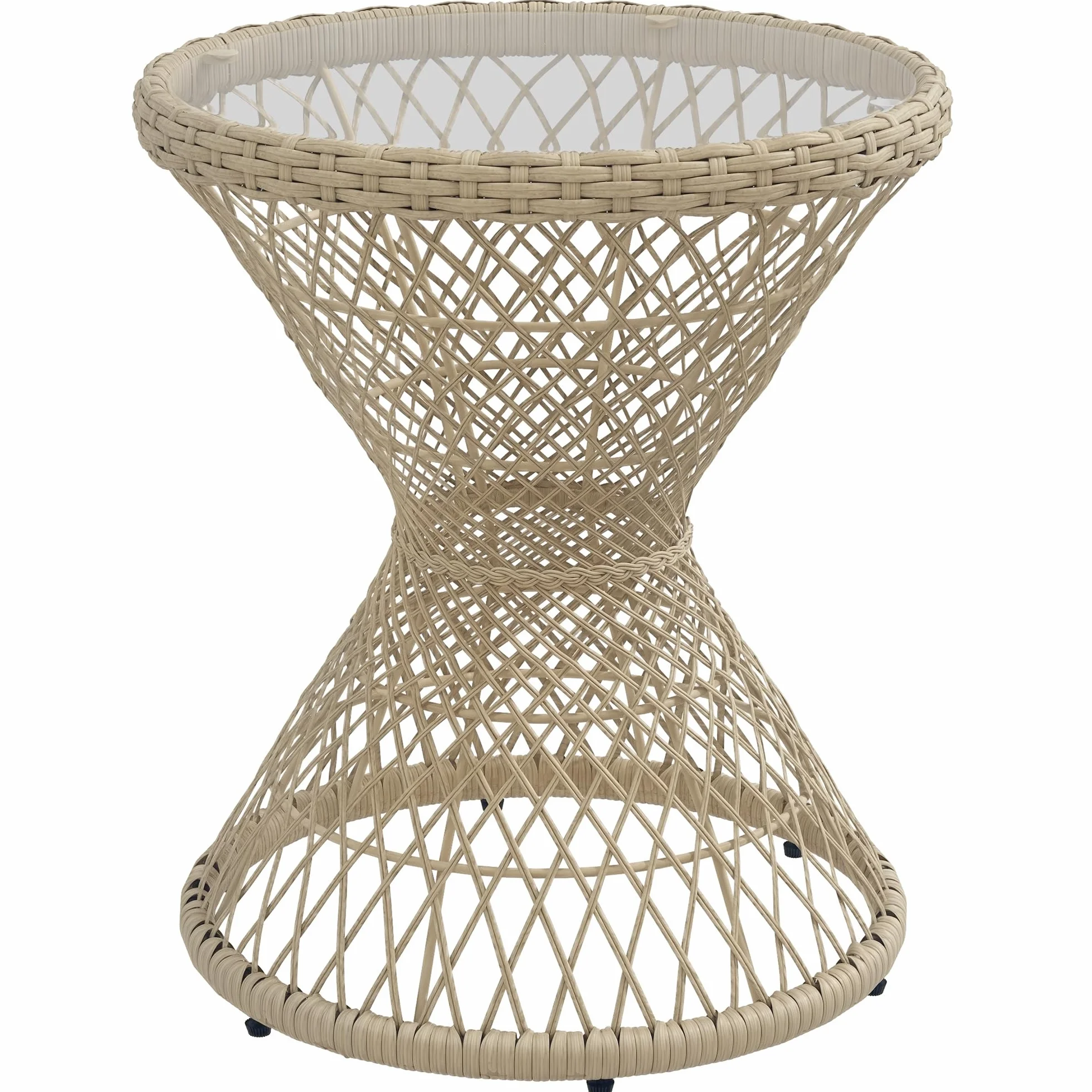 Outsunny Stolik pomocniczy rattanowy, stół ogrodowy, 45 x 45 cm, stolik kawowy z ochroną UV, stół balkonowy z blatem z bezpiecznego szkła, stolik kawowy w stylu boho, brązowy
