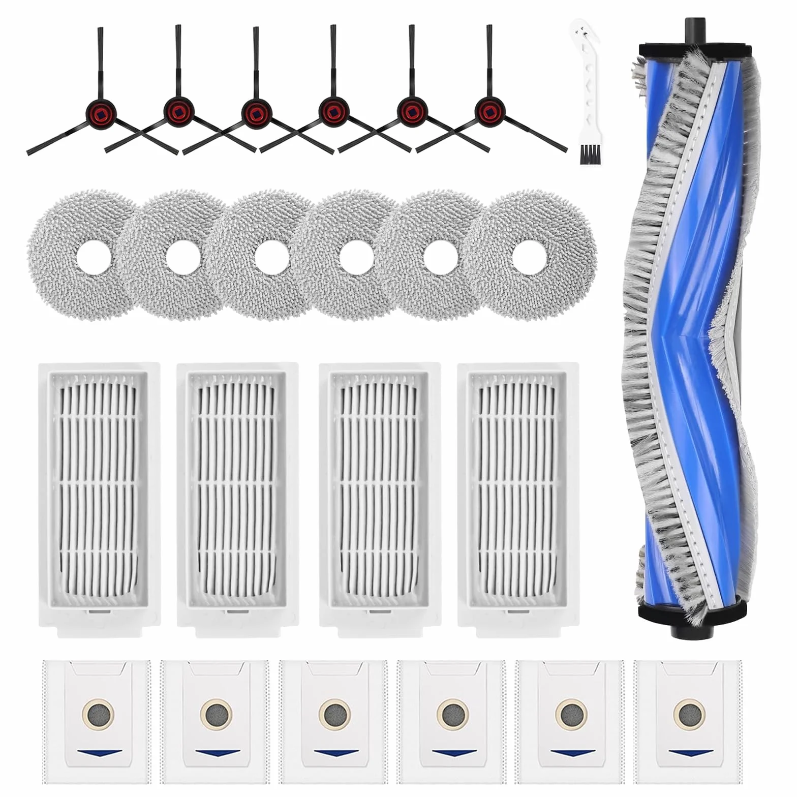 24 sztuki akcesoriów do robota odkurzającego Ecovacs Deebot T30 Omni / T30 Pro, akcesoria do odkurzaczy zawiera 1 główną szczotkę, 4 filtry, 6 worków do kurzu, 6 ściereczek do wycierania, 6