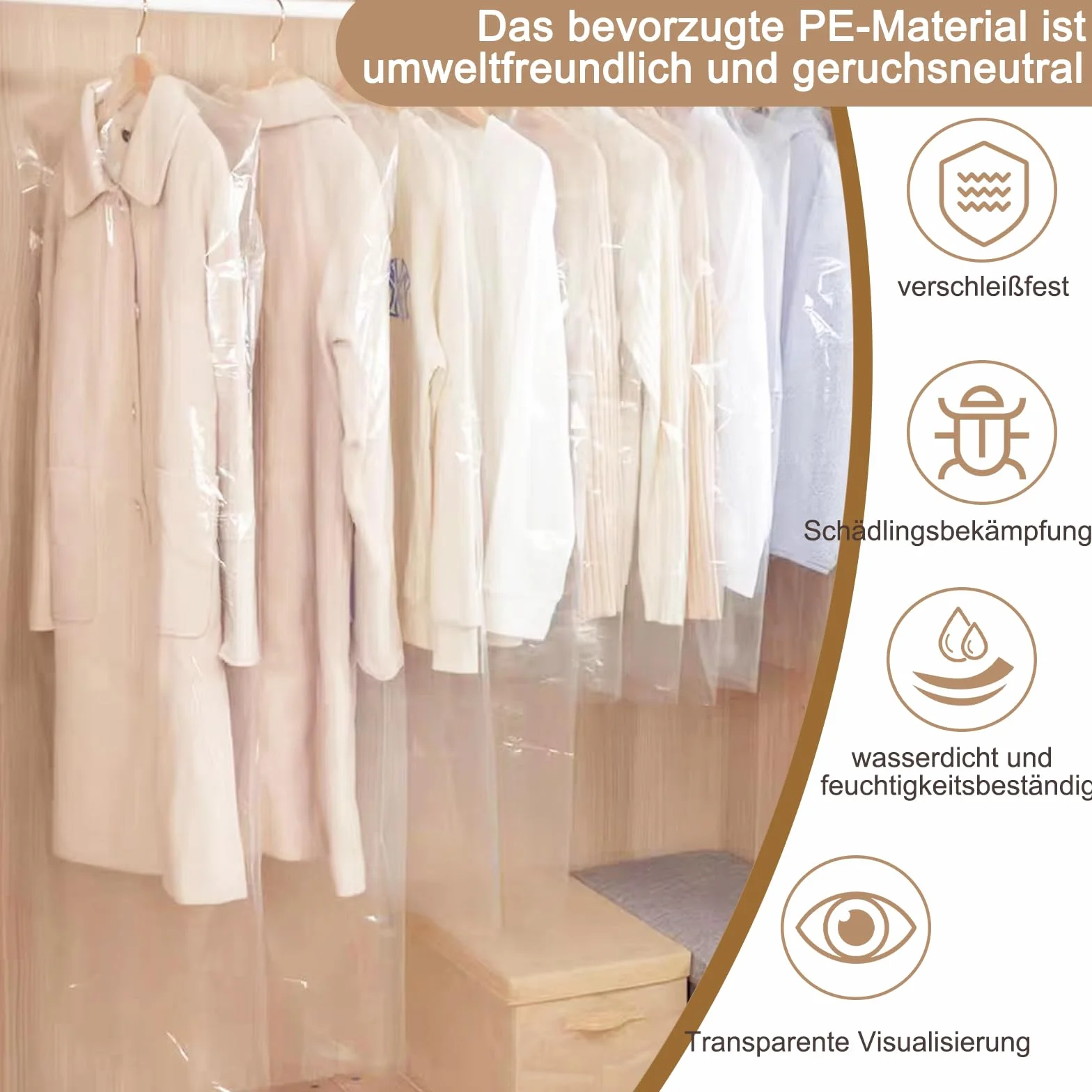 Przezroczyste worki na ubrania, 30 sztuk plastikowych toreb na garnitur, przezroczyste worki na ubrania, wiszące sukienki, pokrowce ochronne, pyłoszczelne, do garniturów, marynarek, koszul (60 x 100