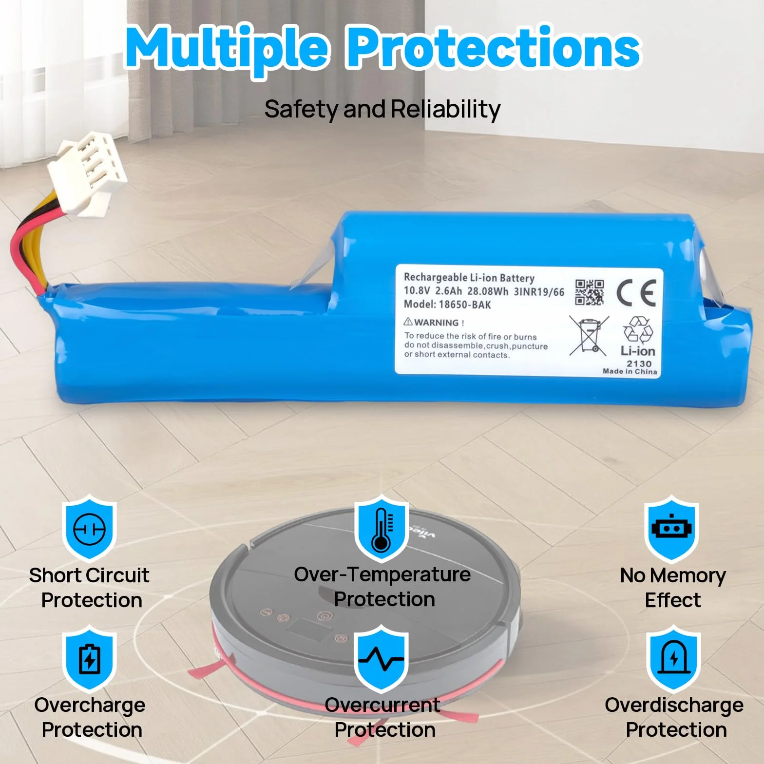 Bateria 2600 mAh kompatybilna z Vileda VR 102, VR One, VR 201 Pet Pro i VR 303 Roboty Odkurzacze, bateria kompatybilna z Vileda R9VR102, 167129, 0769-03, 18650-AA