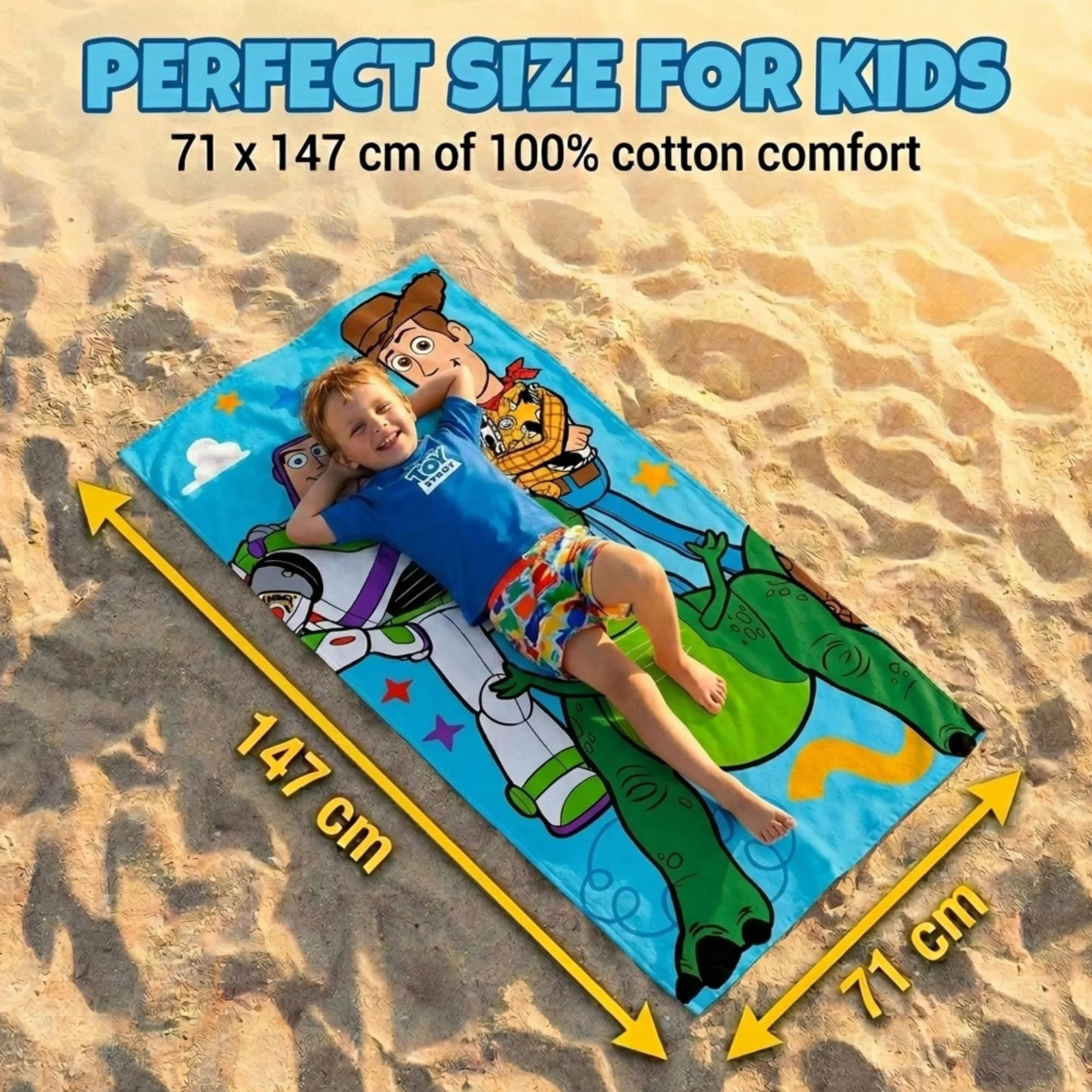 Jay Franco Kids Disney Toy Story 100% bawełniany ręcznik plażowy – 71 x 147 cm Super miękki ręcznik kąpielowy, basenowy i podróżny, oficjalny produkt licencjonowany, niebieski
