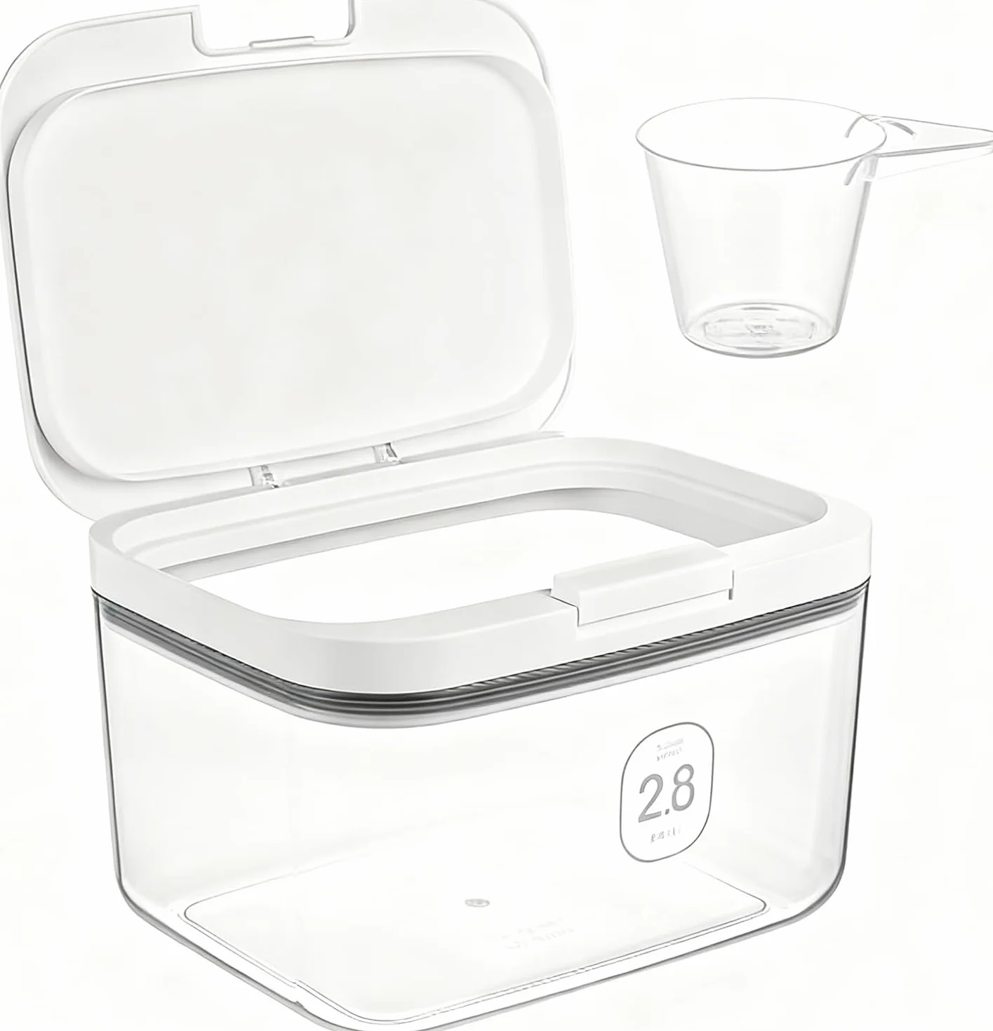 Pojemnik na detergent LINLINOI 2,8 l, dozownik proszku do prania z jednym przyciskiem, uniwersalny słoik na detergent, kapsułki do prania i karmę dla kotów – praktyczny organizer do łazienki i kuchni