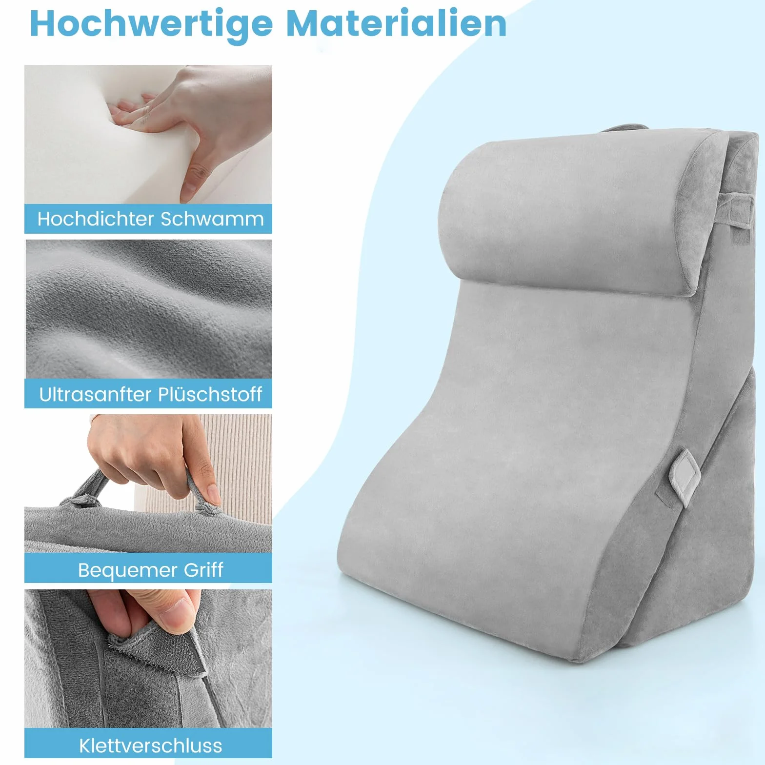 COSTWAY 3-częściowy Zestaw Ortopedycznych Poduszek Ergonomicznych, Nachylona Poduszka do Czytania i Podpórka z Zdejmowaną Poszewką, Pranie Łatwe i Wielofunkcyjne