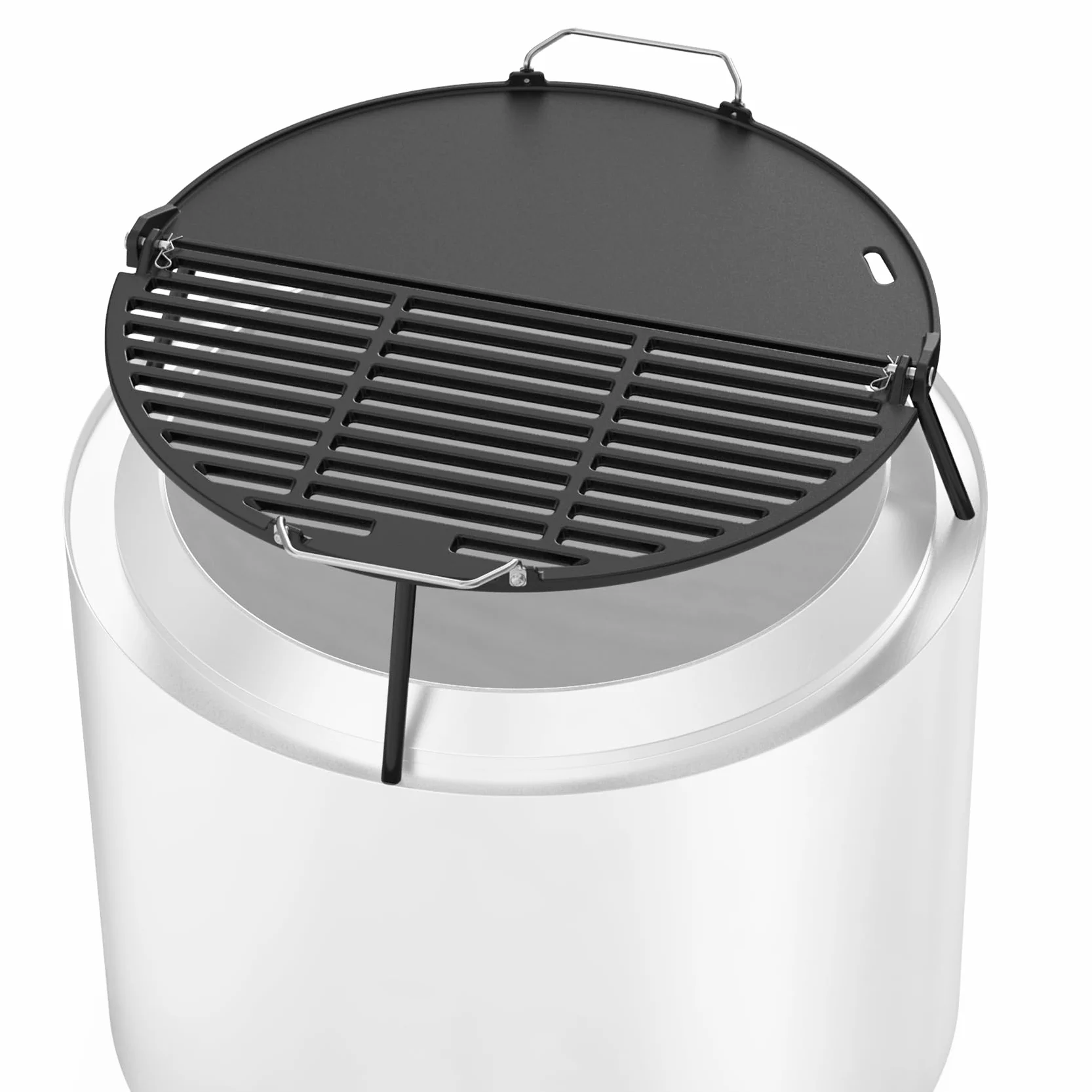 Onlyfire Żeliwna płyta grillowa Solo, bezdymny Bonfire, 49,5 cm, składany grill i płyta grillowa 2 w 1 z kubkiem tłuszczu do grilla na podwórku i na świeżym powietrzu