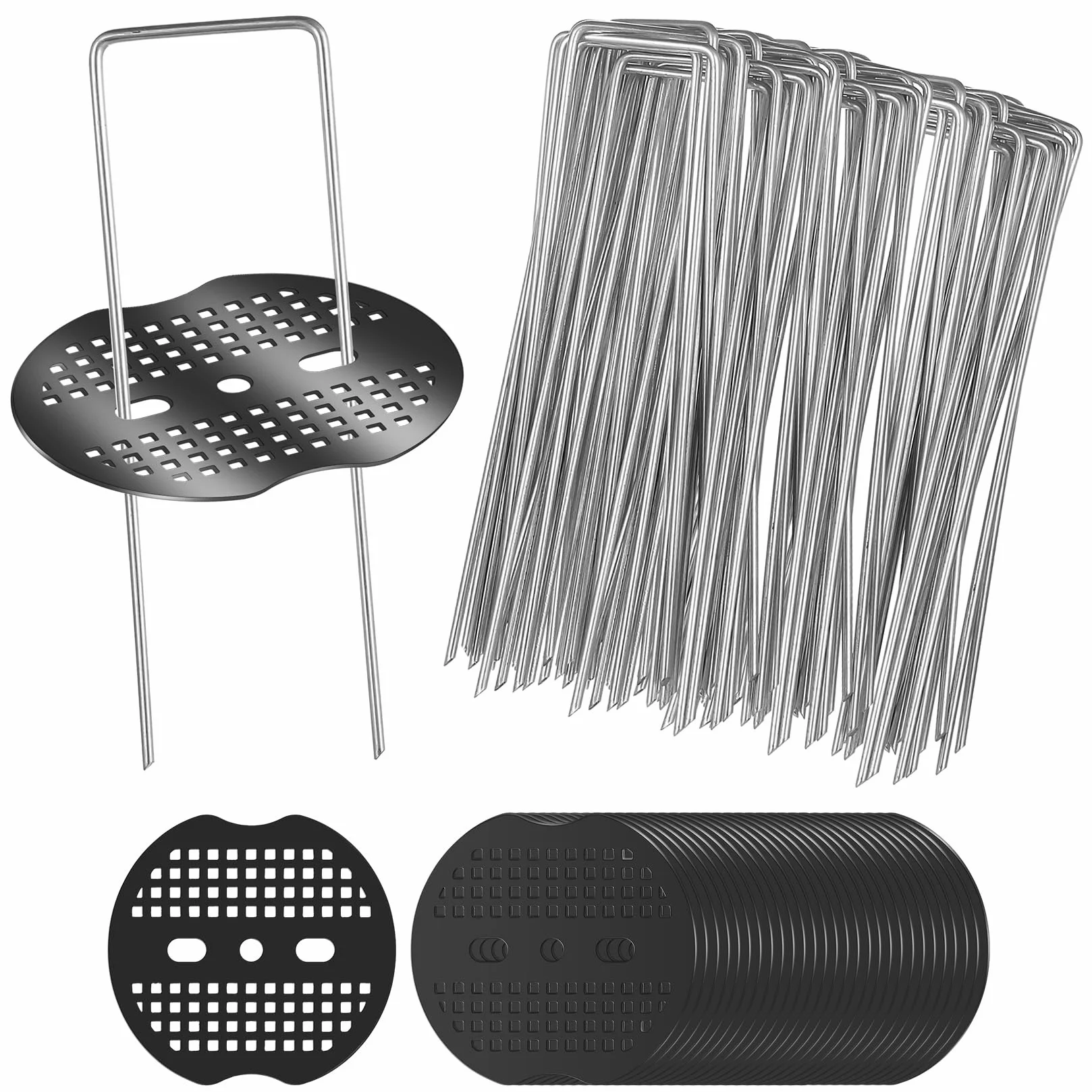 50 Szt U-kształtnych Kołków Gruntowych do Włókniny przeciw Chwastom, Kotwy 150x40mm Ocynkowane Antykorozyjne do Ogrodu, Kempingu, Trawnika, z 50 Podkładkami