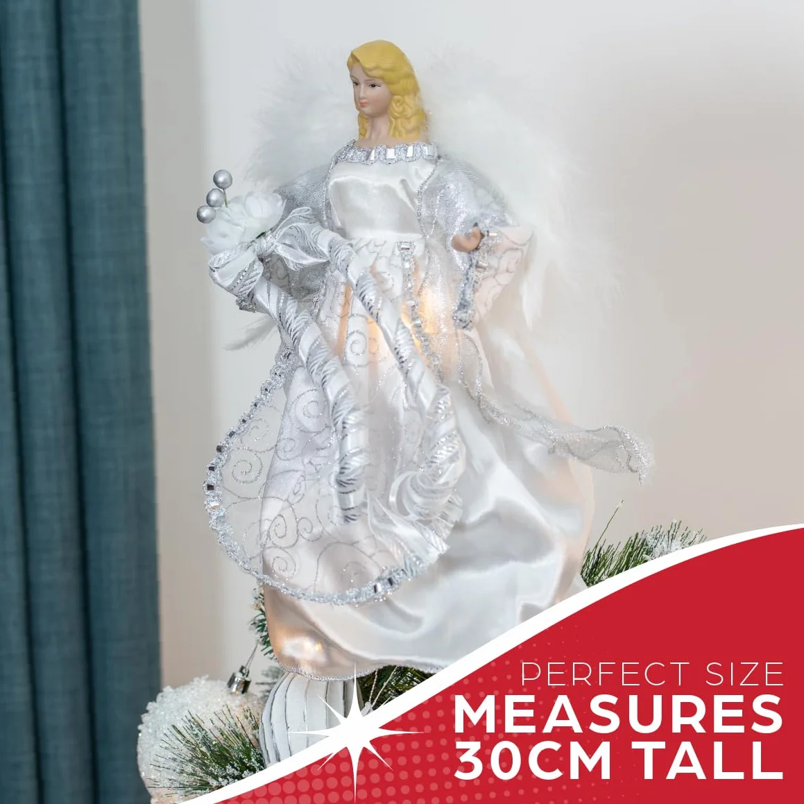 The Christmas Workshop 83960 Ozdoba na choinkę z aniołem / 30 cm wysokości/kolor srebrny/dekoracja świąteczna do wnętrz