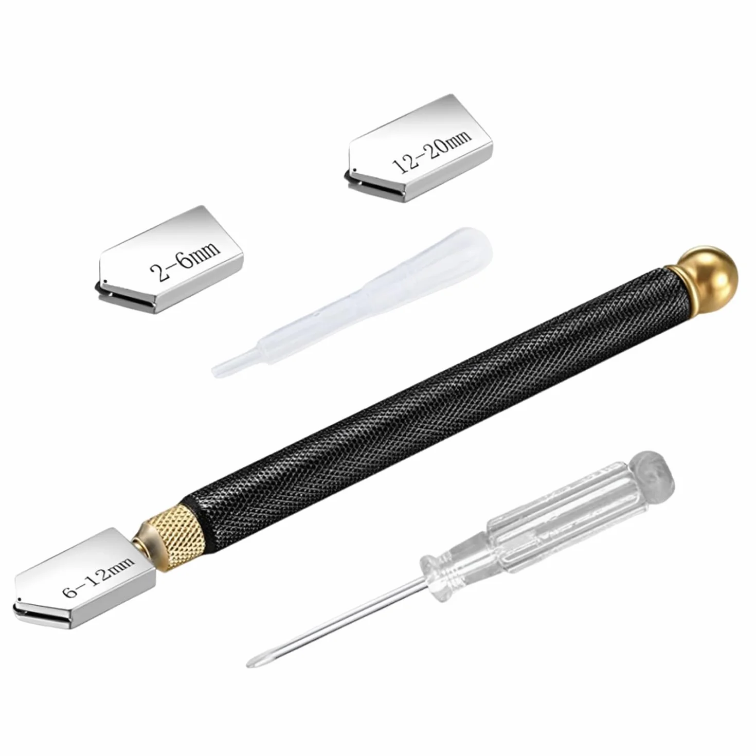ANBOO Przecinak do szkła 2 mm-20 mm z 3 wymiennymi głowicami tnącymi z twardego metalu i ergonomicznym uchwytem – nóż do szkła grubego szkła, szyb okiennych, płytek, luster, mozaiki