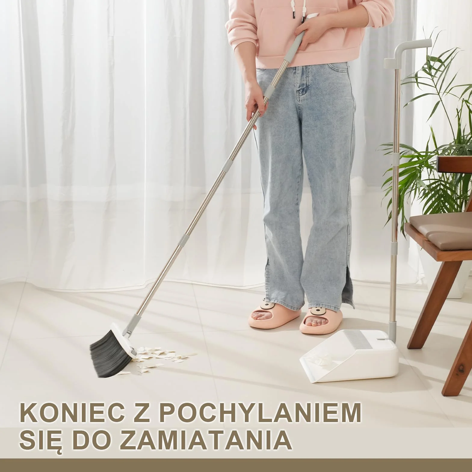Mitclear Zestaw Szufelki i Miotła z Długim Uchwytem, Miotła do Zamiatania Obracająca się o 180°, Szufelka Domowa z Wargą Stopu Aluminium do Czyszczenia Podłóg, Ogrodzie, Domu, Kuchni, Biurze, Holu