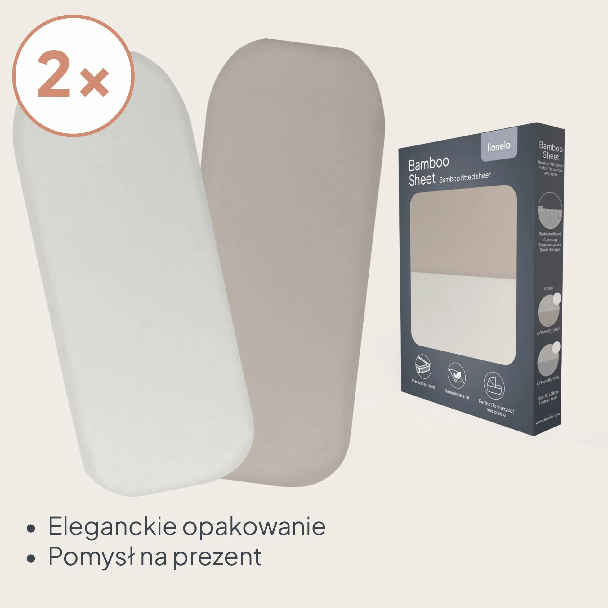 LIONELO Prześcieradło Bambusowe z Gumką 70x28 cm, Zestaw 2 szt. Niemowlęce, Do Gondoli i Kołyski, Naturalny materiał, Oddychające i Miękkie, Przyjazne dla Skóry, Bamboo Sheet