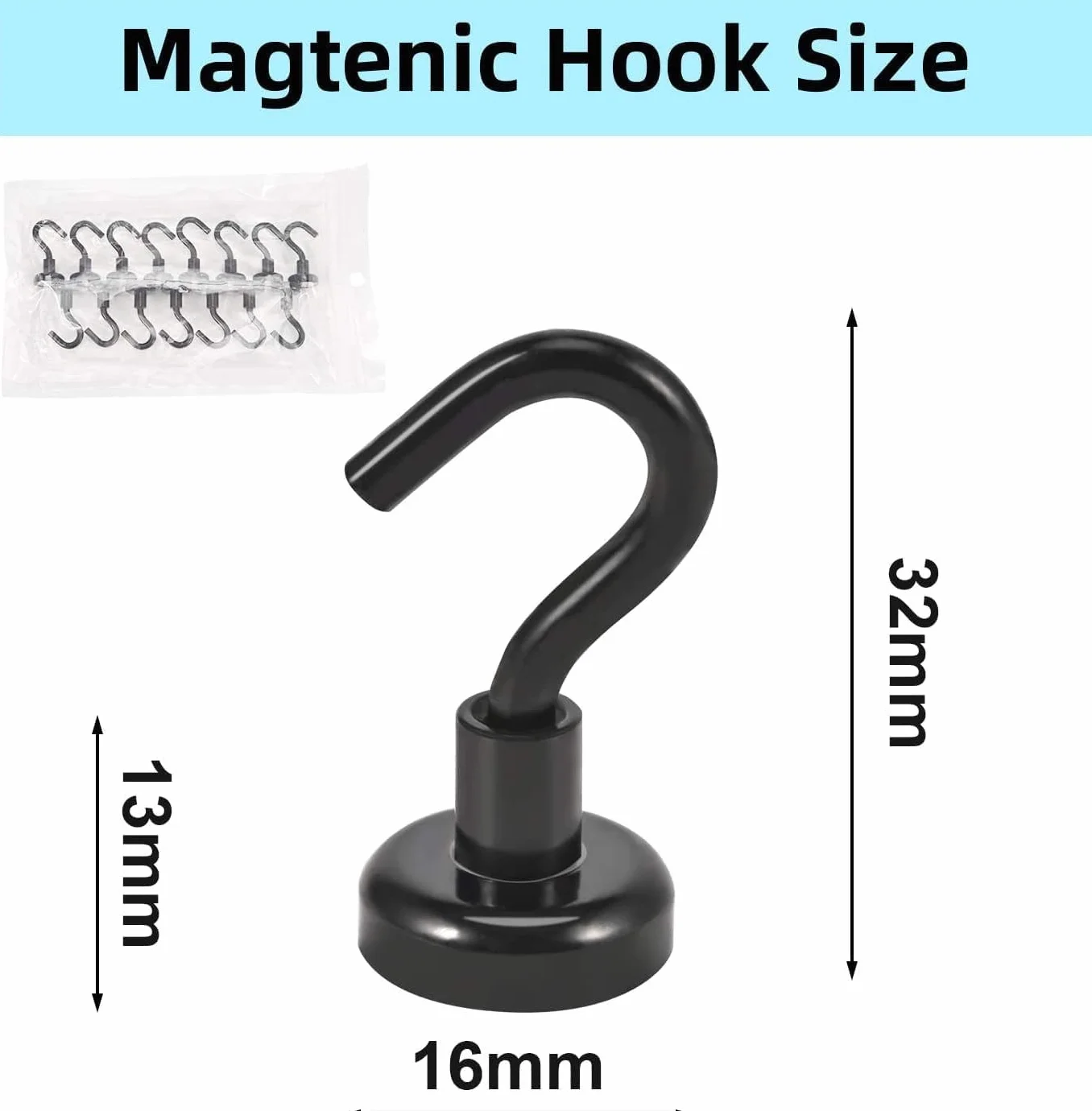10 sztuk Hak magnetyczny bardzo mocny, czarny neodymowy, super mocne magnesy z hakiem, hak magnetyczny do kuchni Łazienka Sypialnia Garaż Szafki Uchwyt na klucze