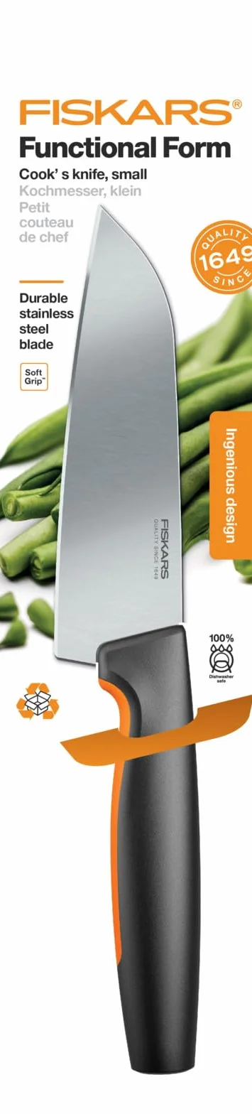 Fiskars Nóż szefa kuchni, Mały, Functional Form, Długość całkowita: 24 cm, Japońska stal nierdzewna i tworzywo sztuczne, 1057541