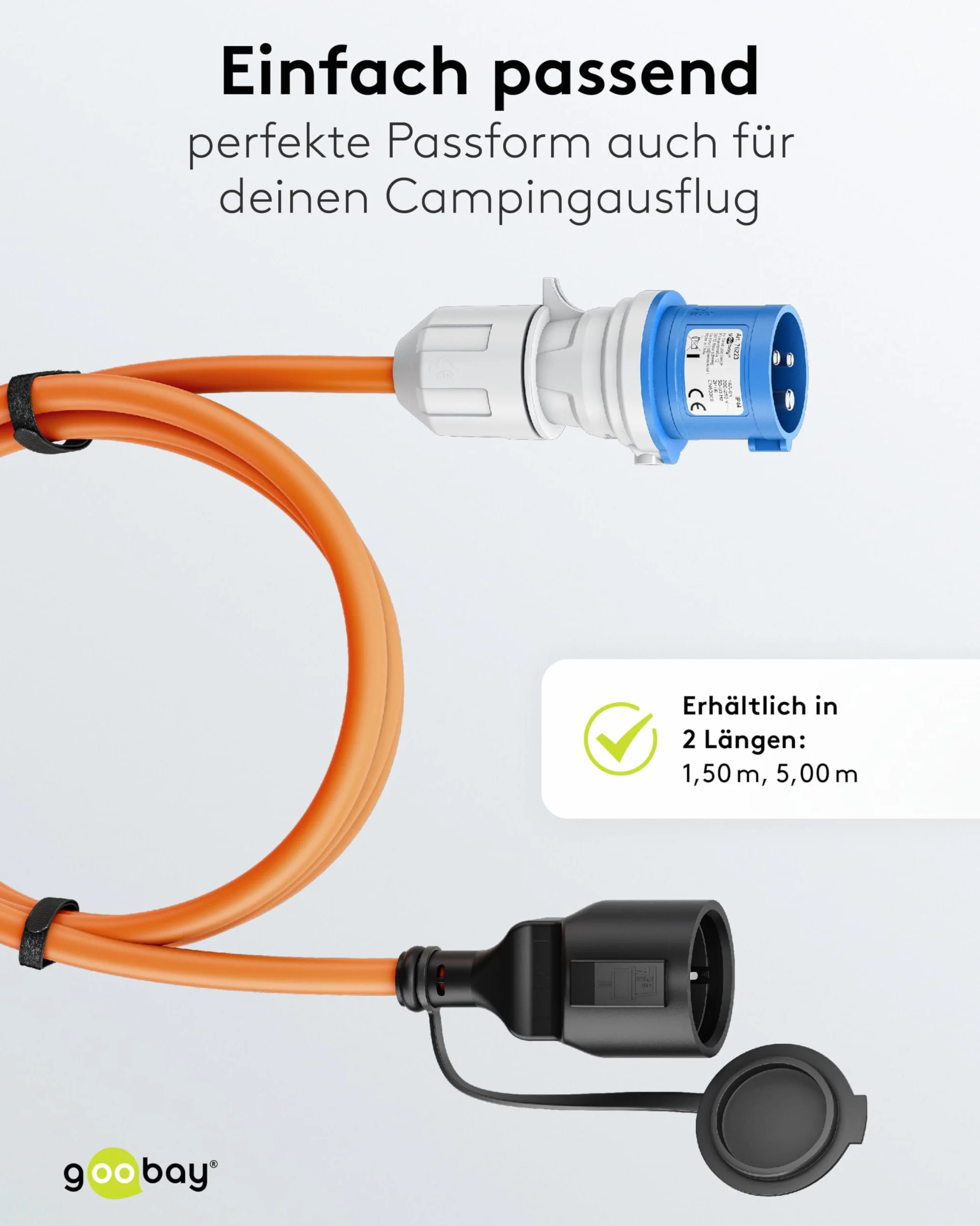 goobay Kabel adaptera CEE do przyczepy kempingowej, 1,5 m, wtyczka CEE do gniazdka ochronnego, do użytku na zewnątrz z IP44, 76223