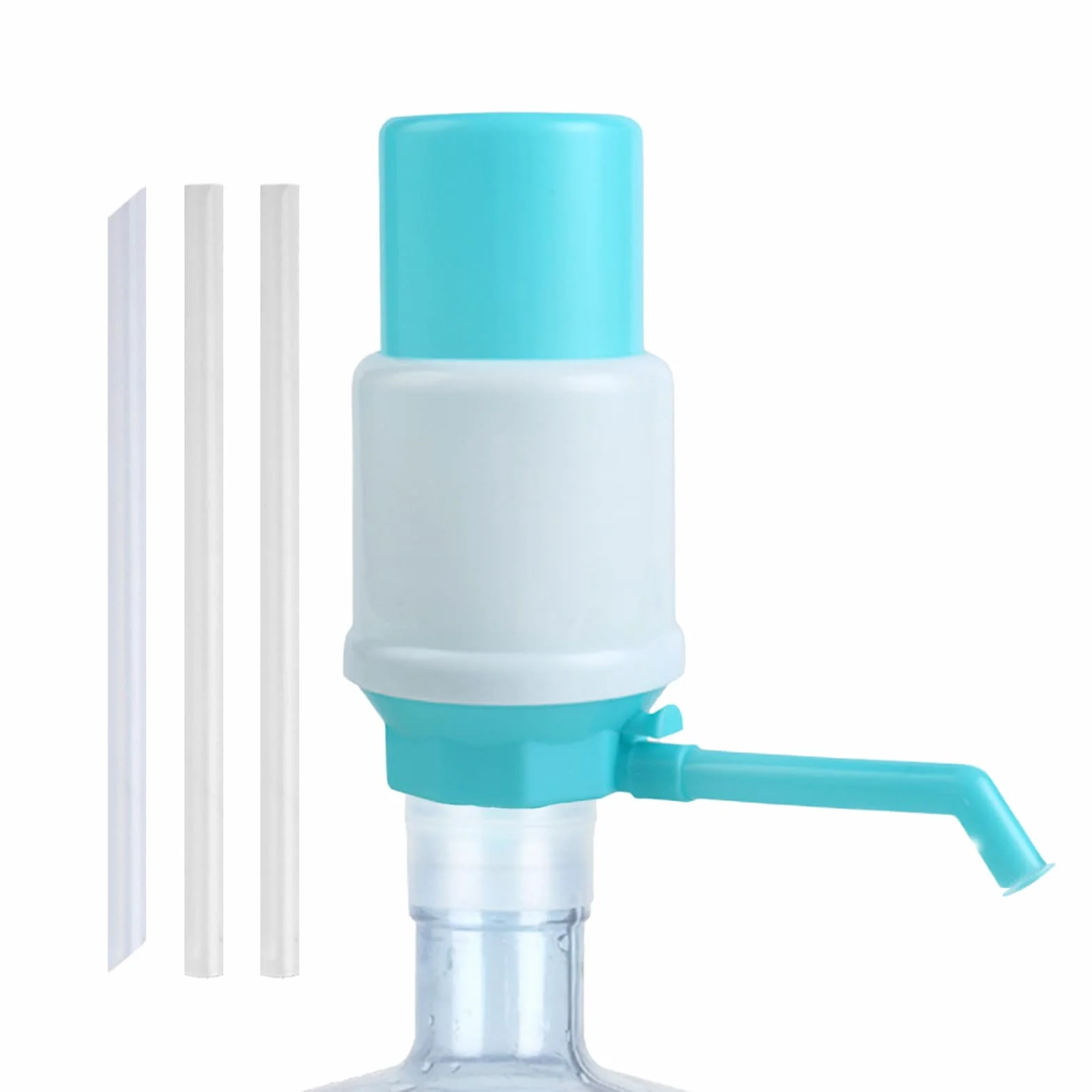 Water Gallon Dispenser, Manual Water Bottle Pump, Leakproof Hand Press Spout, Adjustable Tube Length, for Home Camping Agency Use, 7.09x3.15x3.94 Inches, Blue, 1 Piece
