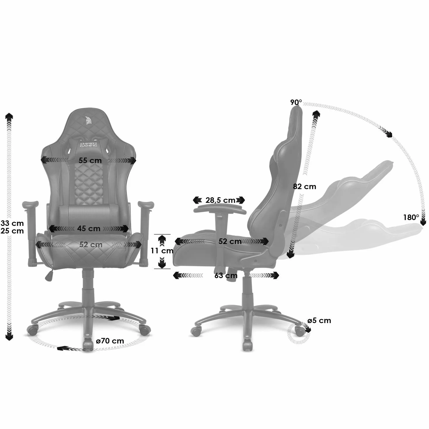 EMPIRE GAMING – krzesło biurowe do gier wyścigowych serii 700 – ultra ergonomiczne, wygodne sportowe siedzisko – regulowane podłokietniki 2D, oparcie na szyję, lędźwiowy kukulski podporę – czarne