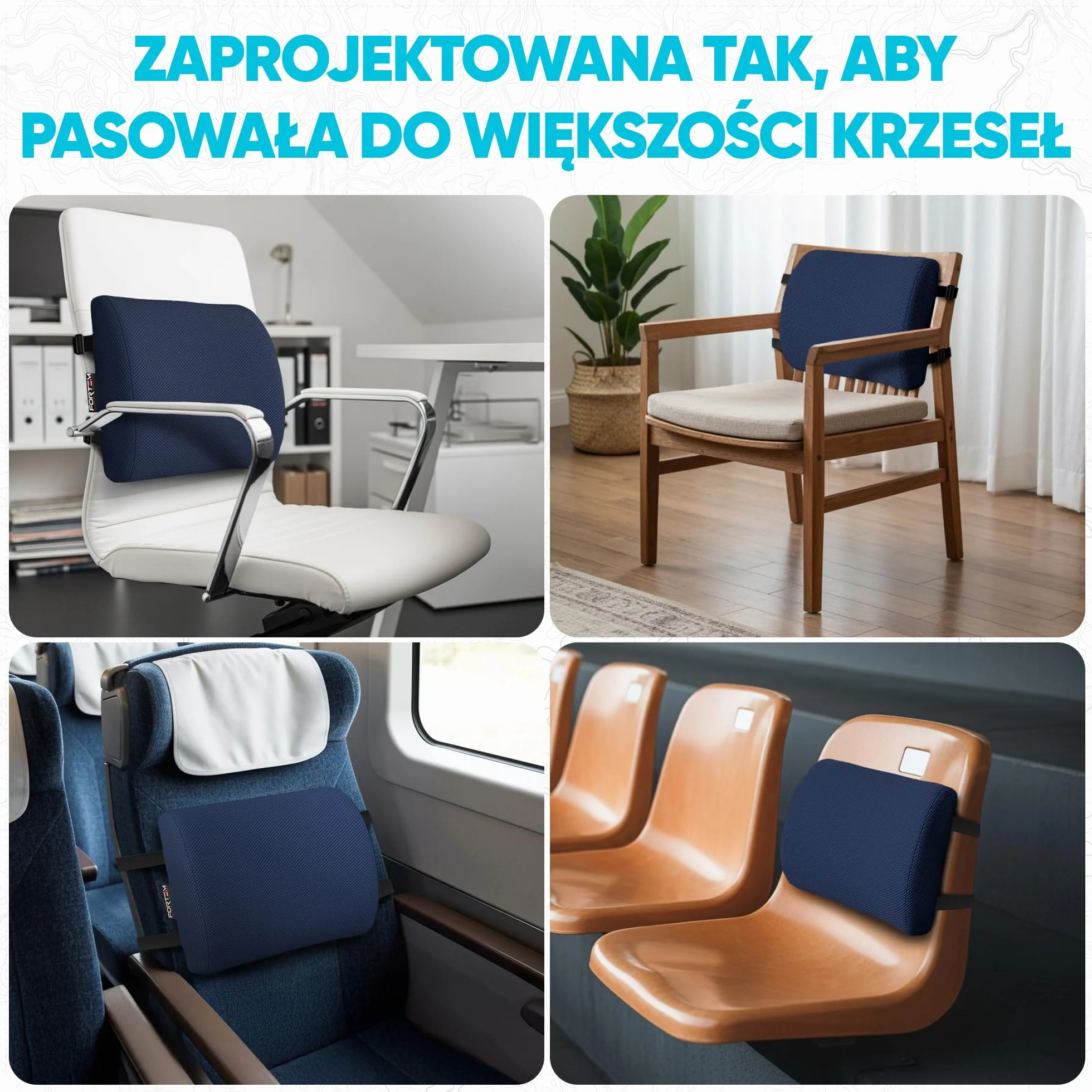 FORTEM Poduszka Lędźwiowa, Nakładka na Fotel Samochodowy, Poduszka Ortopedyczna na Krzesło, Nakładka na Krzesło Biurowe, Nakładka na Fotel z Pianki Termoelastycznej, Pokrowiec z Możliwością Prania