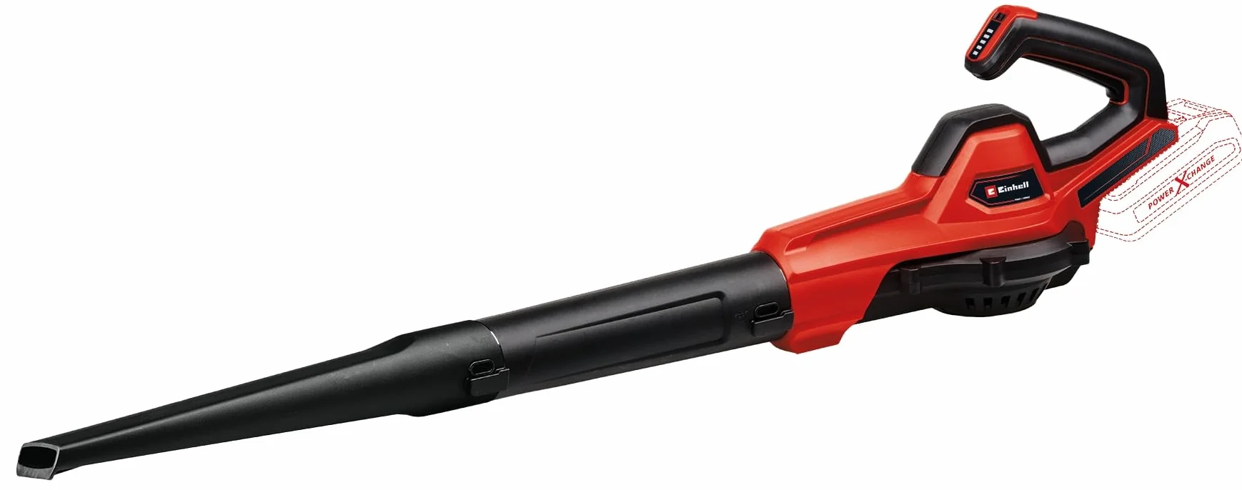 Einhell Akum. dmuchawa uniwersalna GE-UB 18/250 Li E-Solo Power X-Change (18 V, Li-ion, pr. powietrza 250 km/h, 3-cz. rura, elektr. regulacja prędkości obrotowej z wyświetlaczem LED, bez akumulatora)