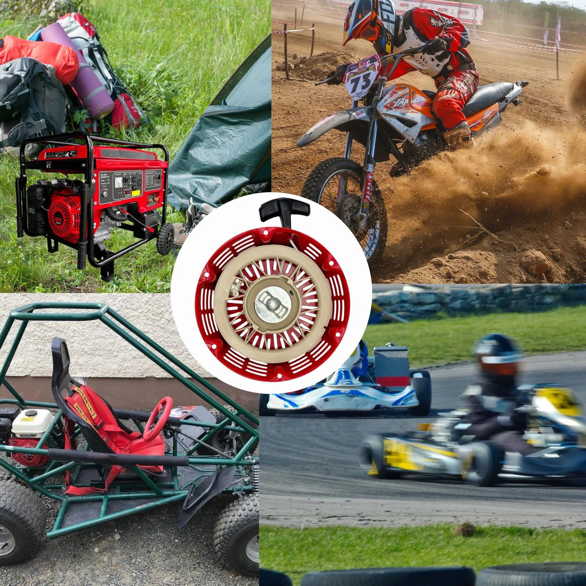 Szarpak rozrusznik rewersyjny do Honda GX340, GX390 – kompletny starter z linką do silników 339cc, 389cc, 420cc, 459cc i zamienników, czerwony, 28400-ZE3-W01ZA