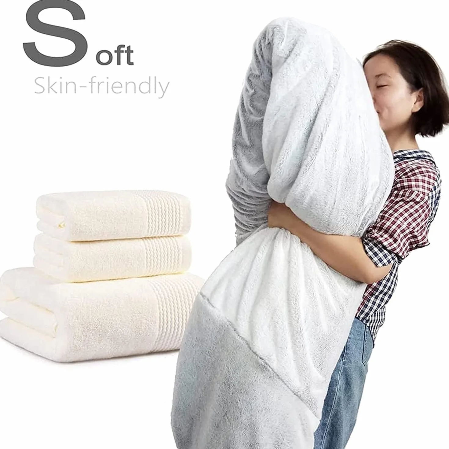 Giant Bean Bag 8ft Pokrowiec na Krzesło (bez wypełniacza) - Puszysty Futerkowy Worek Fasoli, Okrągły Leniwy Sofa na Łóżko (Color: Beige)