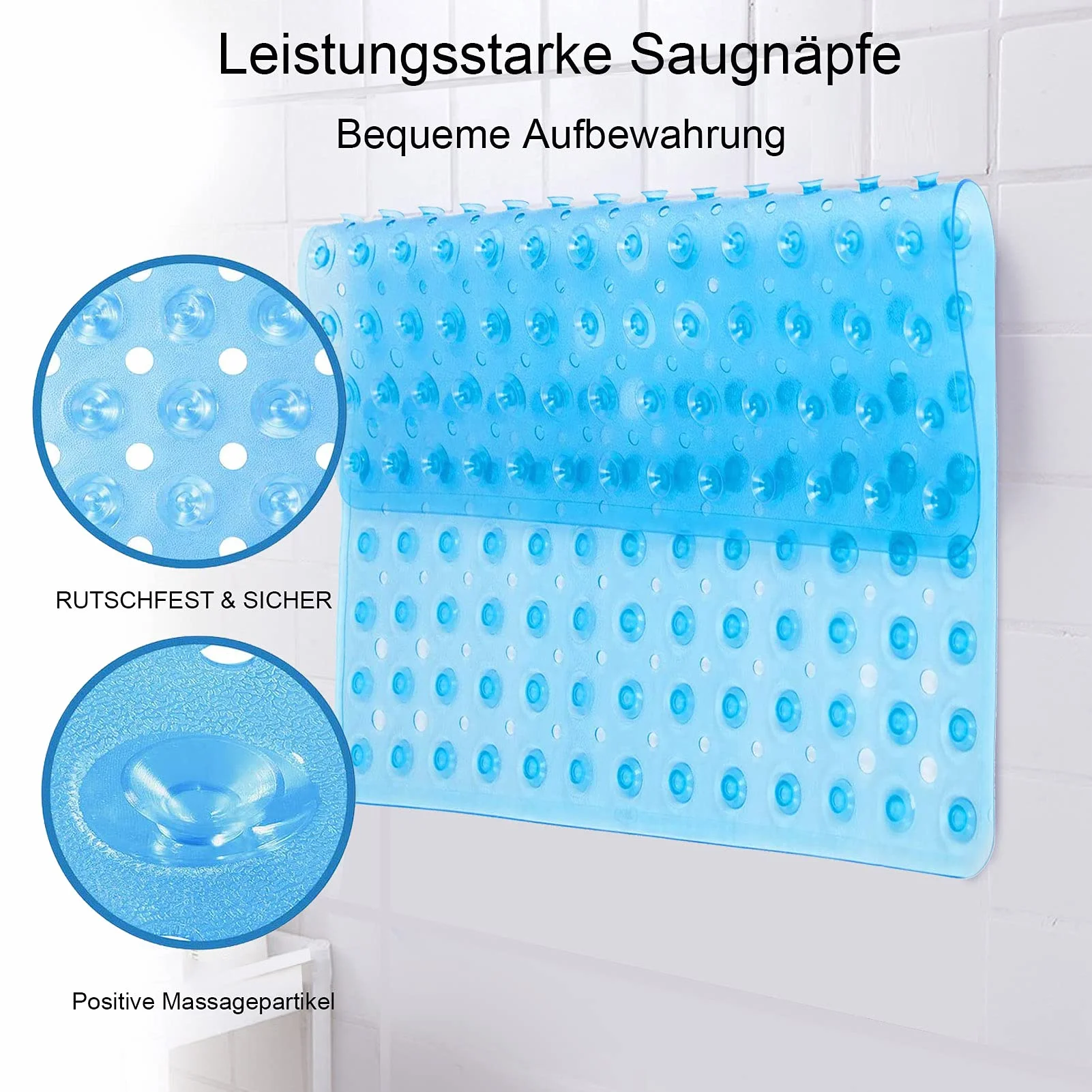 easyBee Mata prysznicowa Hautsensitiv 53 x 53 cm, w zestawie z zawieszeniem, mata antypoślizgowa pod prysznic bez BPA, lateksu, antypoślizgowa, odporna na pleśń i można prać w pralce, antypoślizgowa