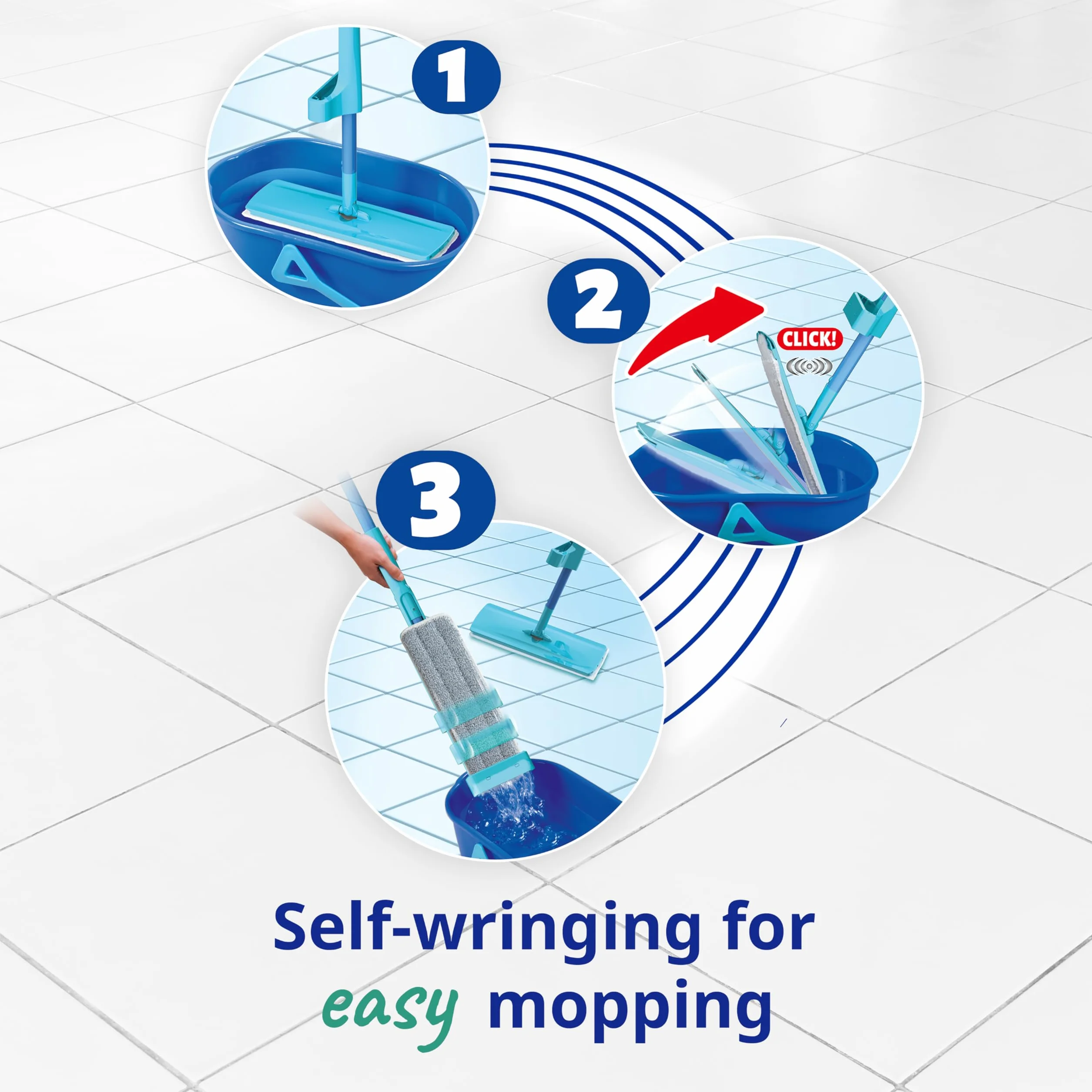 Spontex Easy System Max+ mop podłogowy, płaski mop z mikrofibry ze zintegrowanym systemem wykręcania, czyści laminat, drewno i płytki podłogowe