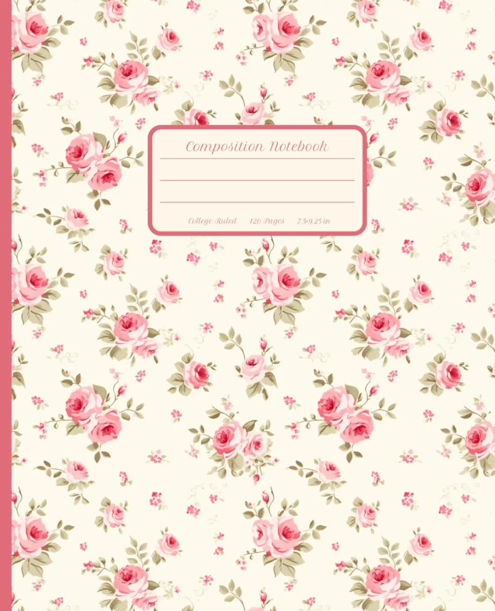 Composition Notebook College Ruled – Pink Floral Cover in Coquette Style, Perfect for School or Work: Beautifully Designed Journal for Women and ... Cover, Large 7.5 x 9.25 inches, 120 Pages