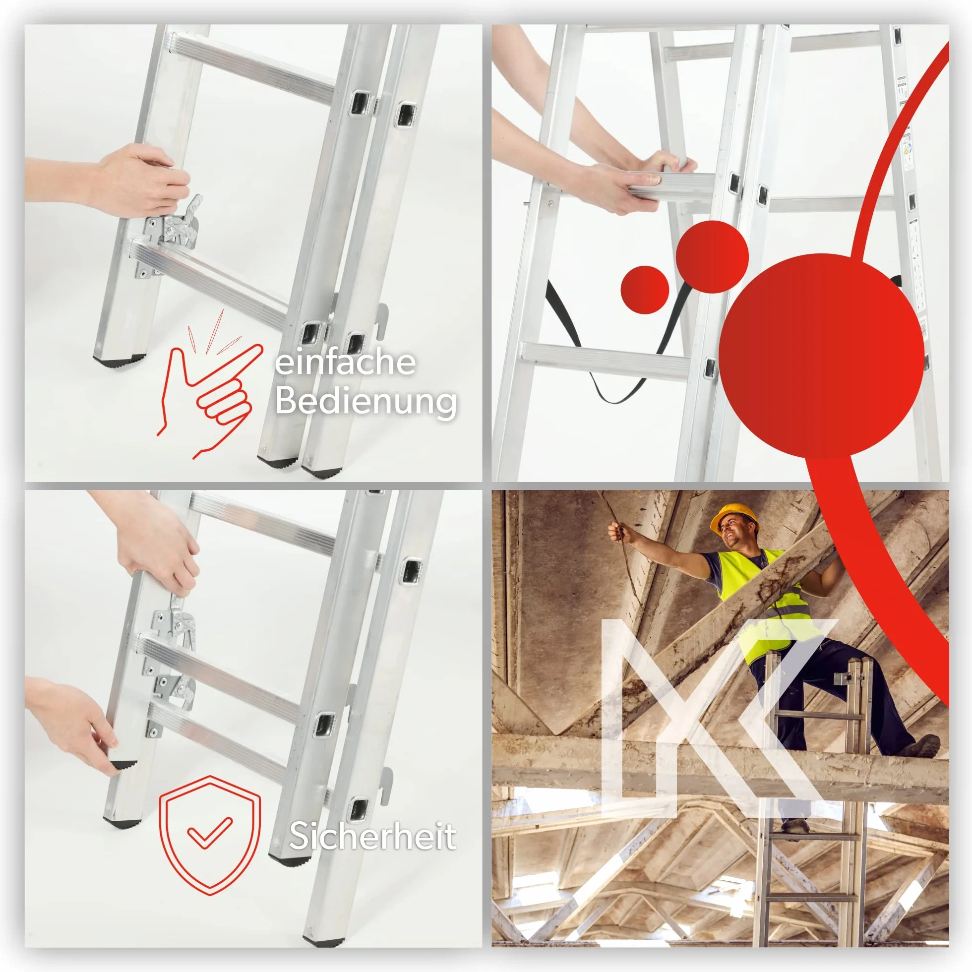 KADAX Drabina aluminiowa składana 3 - stopniowa, udźwig 125 kg, stopnie antypoślizgowe, półka na narzędzia, lekka i stabilna do domu i warsztatu