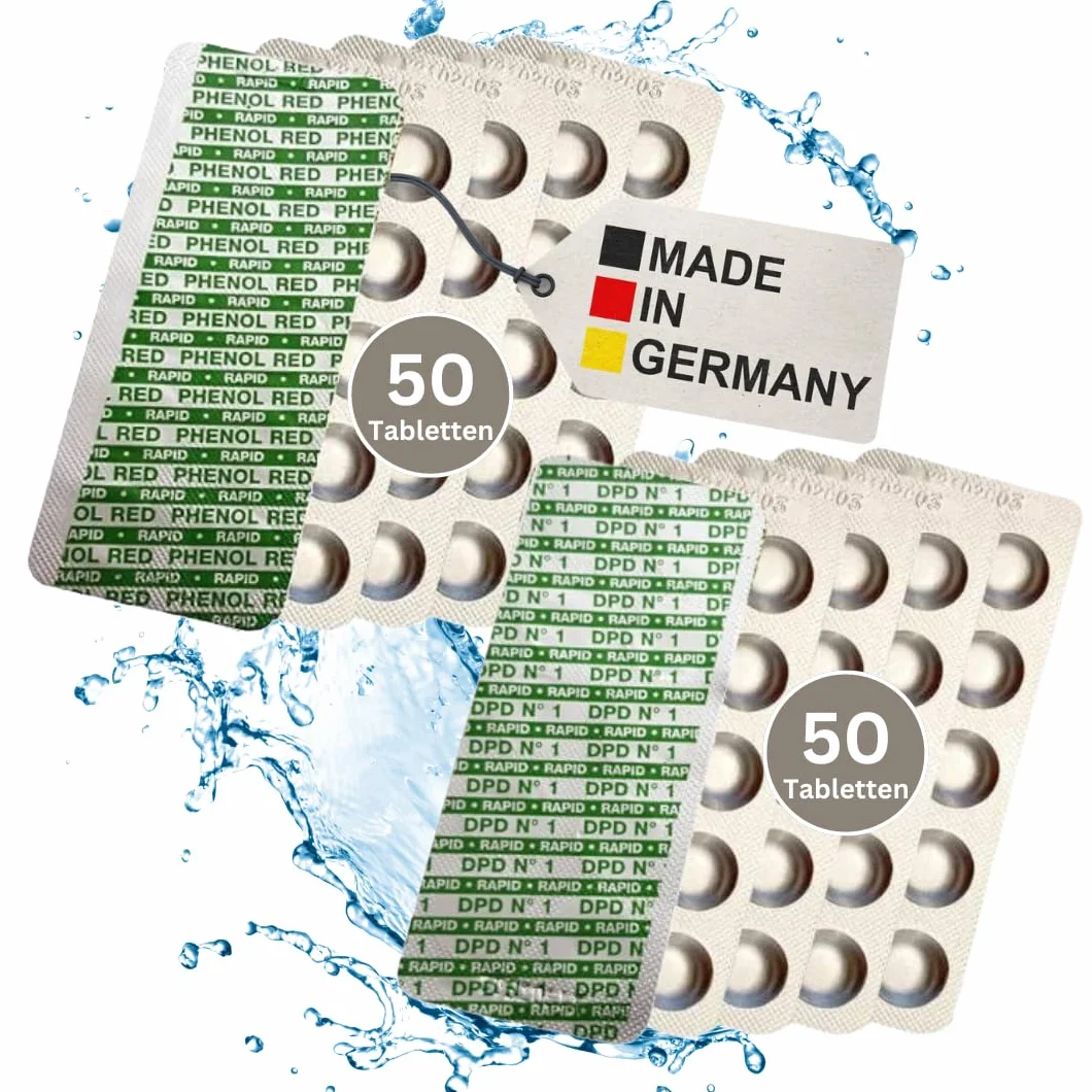100 tabletek testowych Rapid do testera wstrząsów, 50 x pH Phenol Red, 50 x DPD1, bez chloru, tester wody basenowej, trwałość 10 lat