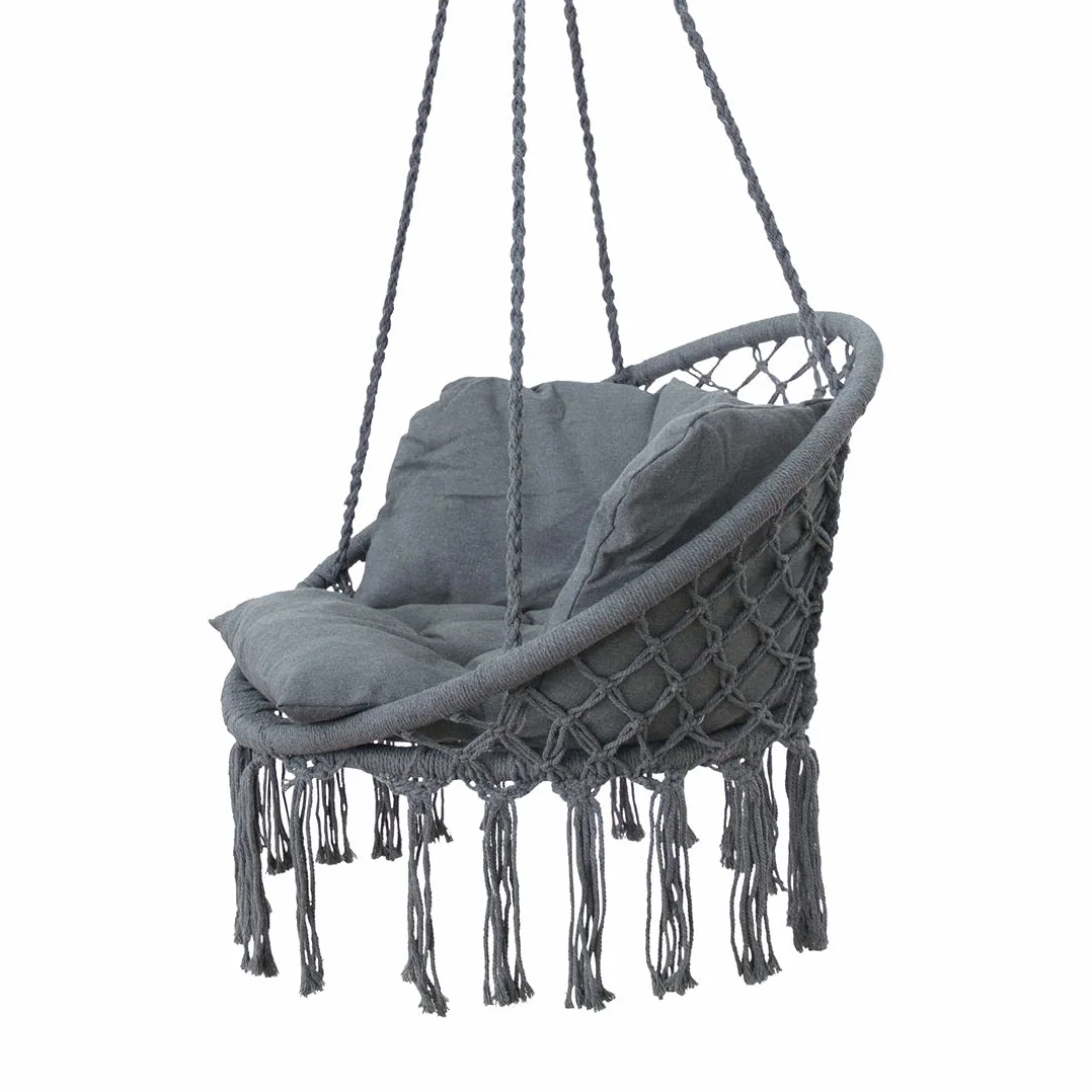 yourGEAR Boracay fotel wiszący z tapicerką siedziska w kolorze szarym lub beżowym – maks. 240 kg, huśtawka wisząca 360° Swing Chair, fotel wiszący [szary]