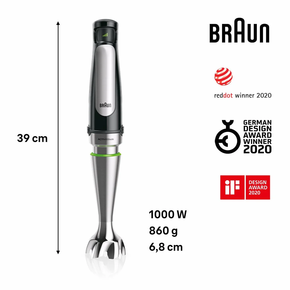 Braun Multiquick 7 Blender Ręczny, Czarny/Srebrny, 600 ml