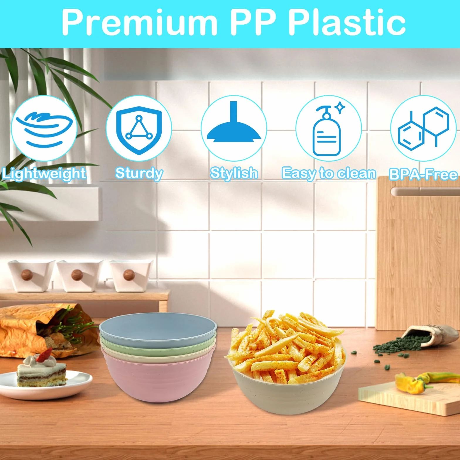 4 nietłukące się miseczki na musli, 700 ml, plastikowe miski na zupę, nadają się do mycia w zmywarce i wielokrotnego użytku, plastikowa miska do sałatek, na kemping, przekąski, makaron z 4