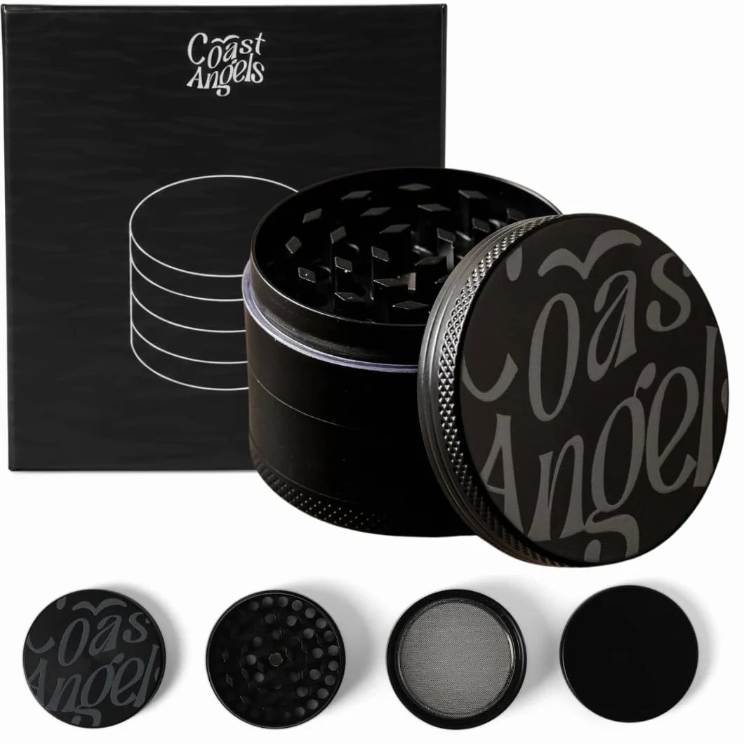Grinder do ziół 48 mm metalowy czarny 4-częściowy