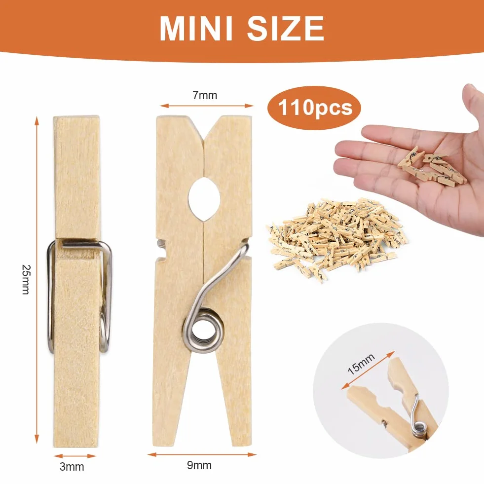 Vicloon Mini drewniane śledzie, 110 szt., małe śledzie do sztuki i rzemiosła, fototapet, domu, szkoły, dekoracji ślubnej, klipsy przypinki do zdjęć 2,5 cm