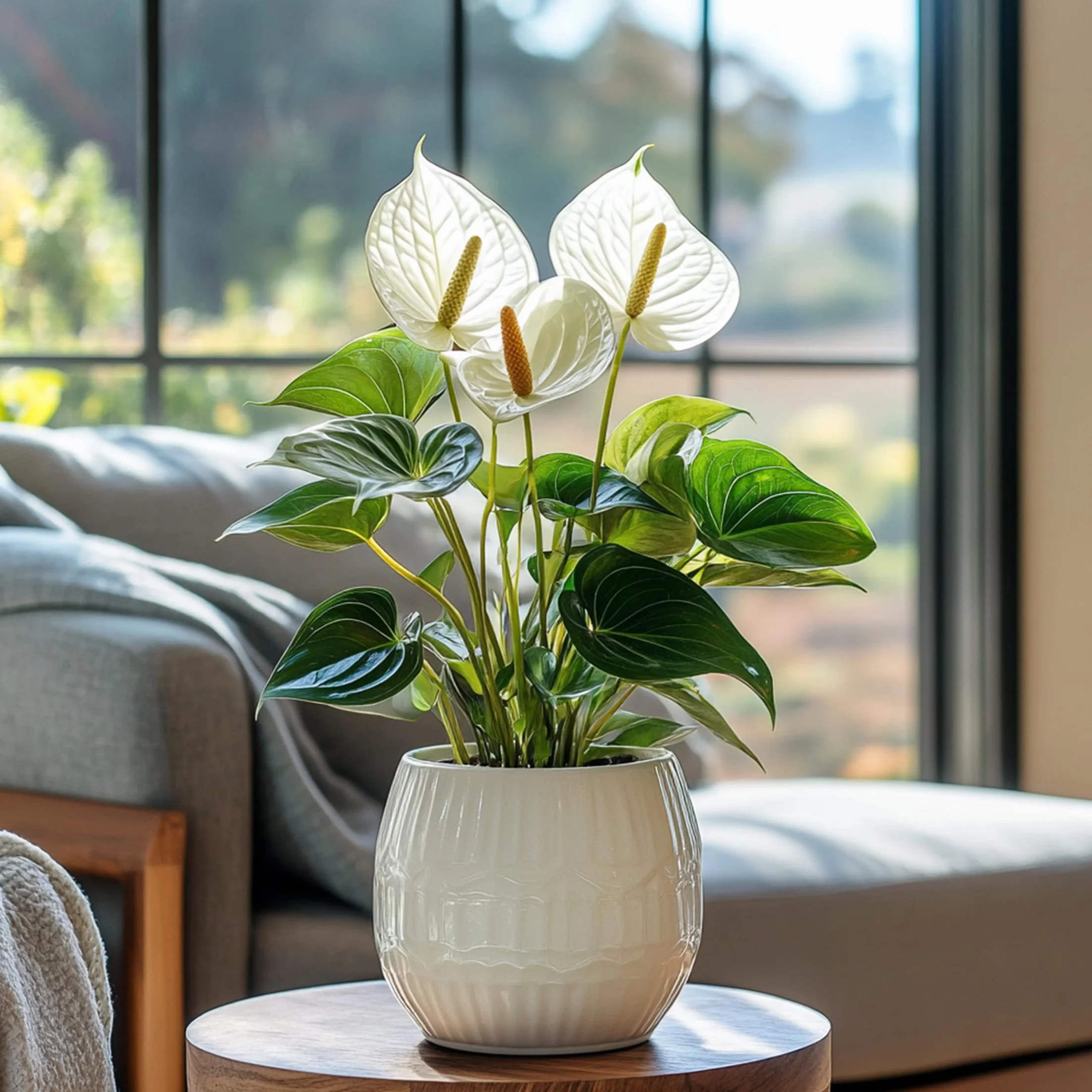 Plant in a Box - Biały anthurium - Zestaw 1 - Anthurium 'Alpine White' - Wysokość 40-55cm - ø 14cm - Roślina doniczkowa kwitnąca - Biały