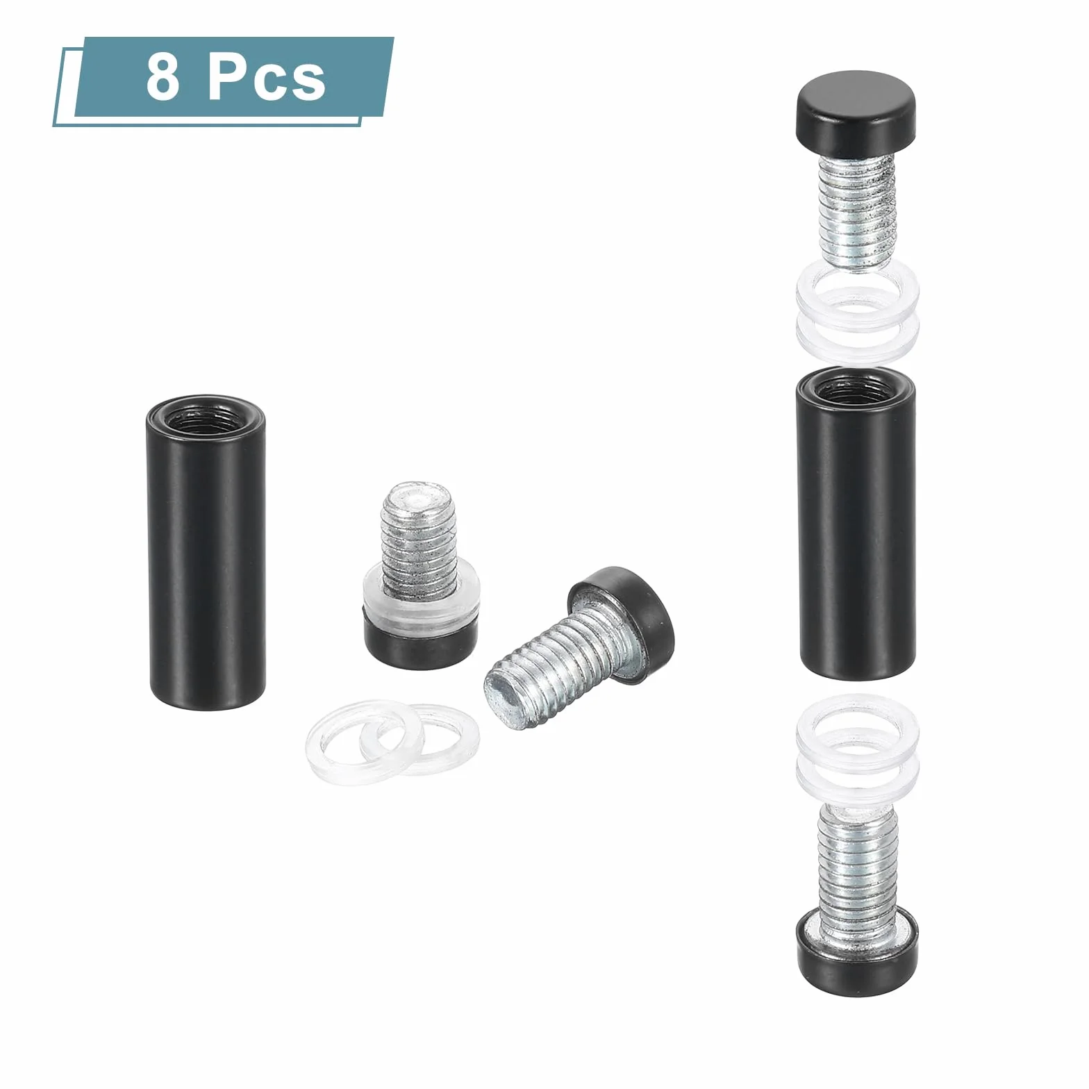 QUARKZMAN 8 sztuk wsporników ściennych ze stali nierdzewnej, 12 x 40 mm, śruby dystansowe, śruby dystansowe do szkła akrylowego, tablice reklamowe, czarne