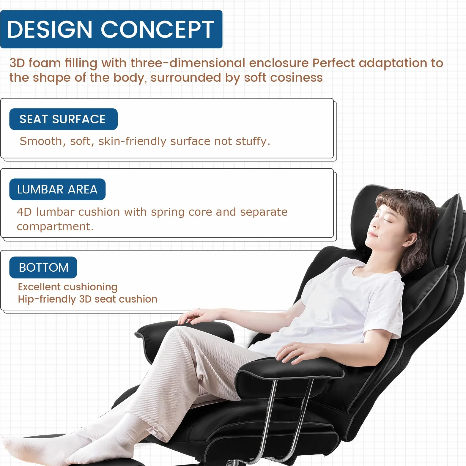 GTPLAYER Fotel gamingowy, ergonomiczny fotel biurowy z podnóżkiem, powierzchnia z materiału, poduszka sprężynowa, fotel gamingowy, obciążenie 150 kg, kolor czarny