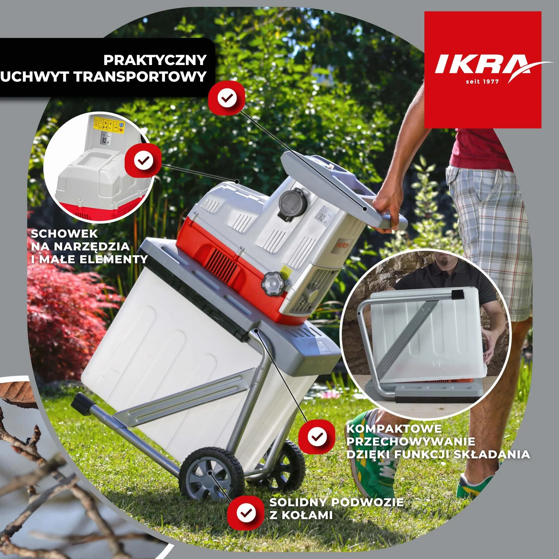 IKRA rozdrabniacz ogrodowy walcowy elektryczna ILH 3000 A, moc 3000 W, w tym sekator i okulary ochronne
