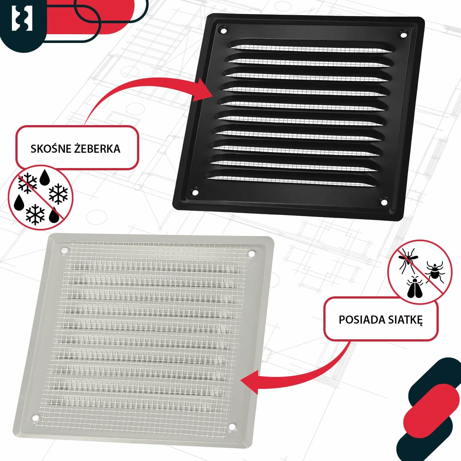KOTARBAU® Kratka Wentylacyjna - 165 X 165 MM - Wentylacja z Siatką - Stal - Metalowa - Czarna