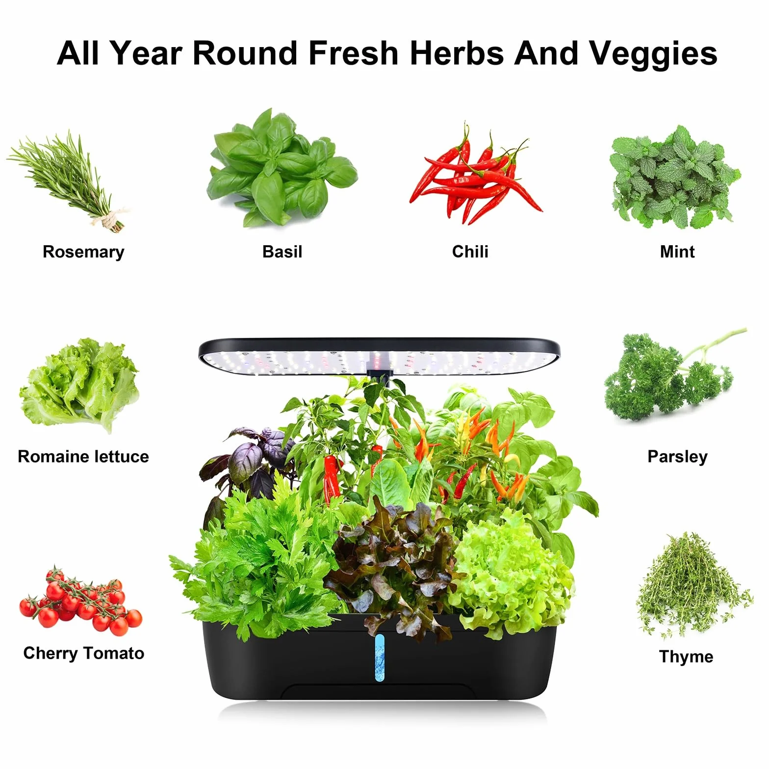 12 Pods Hydroponics Growing System, Indoor Herb Garden with LED Grow Light, Plants Germination Kit with Automatic Timer, Smart Garden Planter, Height Adjustable, for Home & Kitchen Gardening